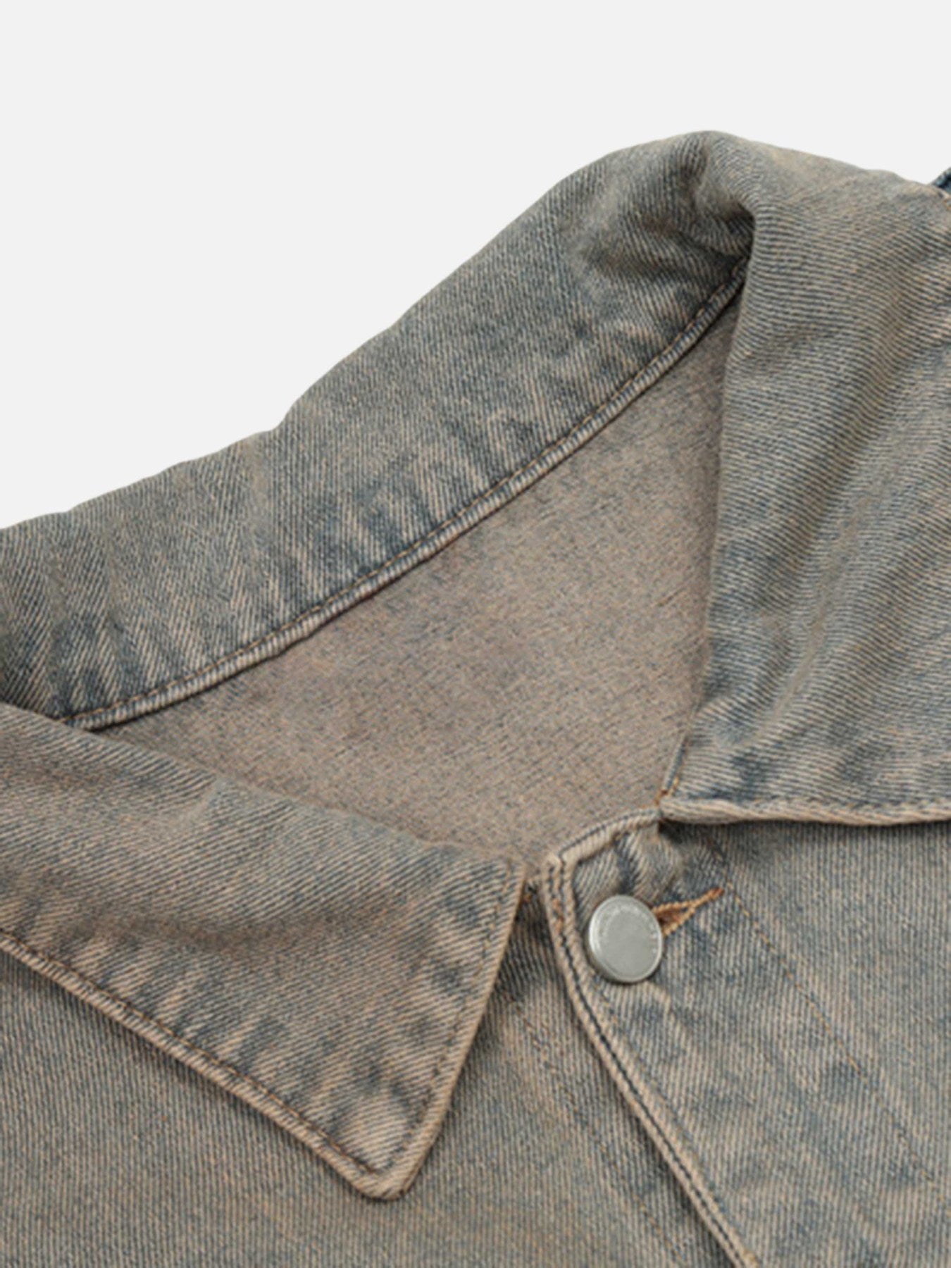 Thesupermade Flame Denim Embroidered Burlap Jacket - 1543
