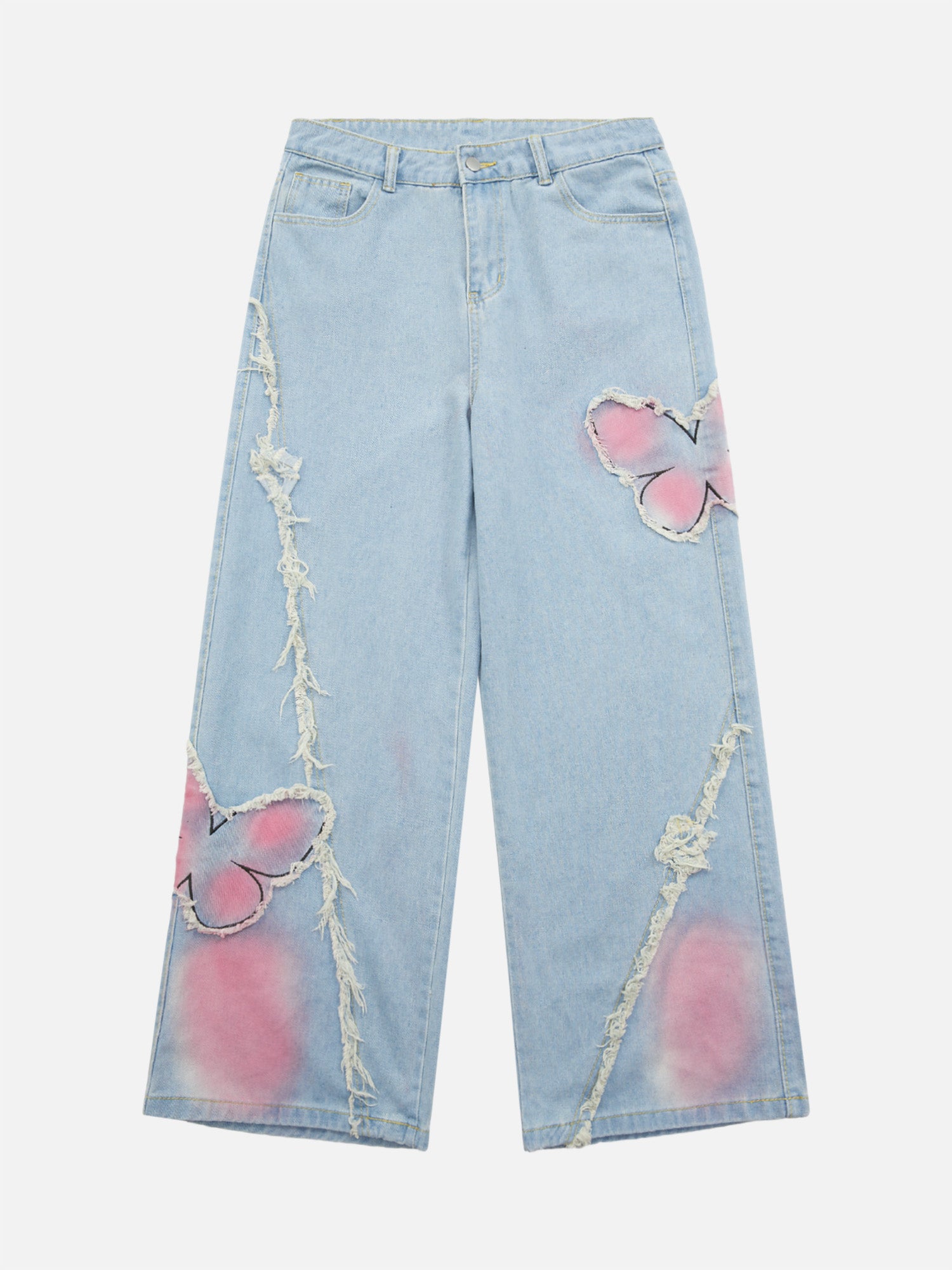 Thesupermade Tie-dye Butterfly Embroidered Raw Edge Jeans