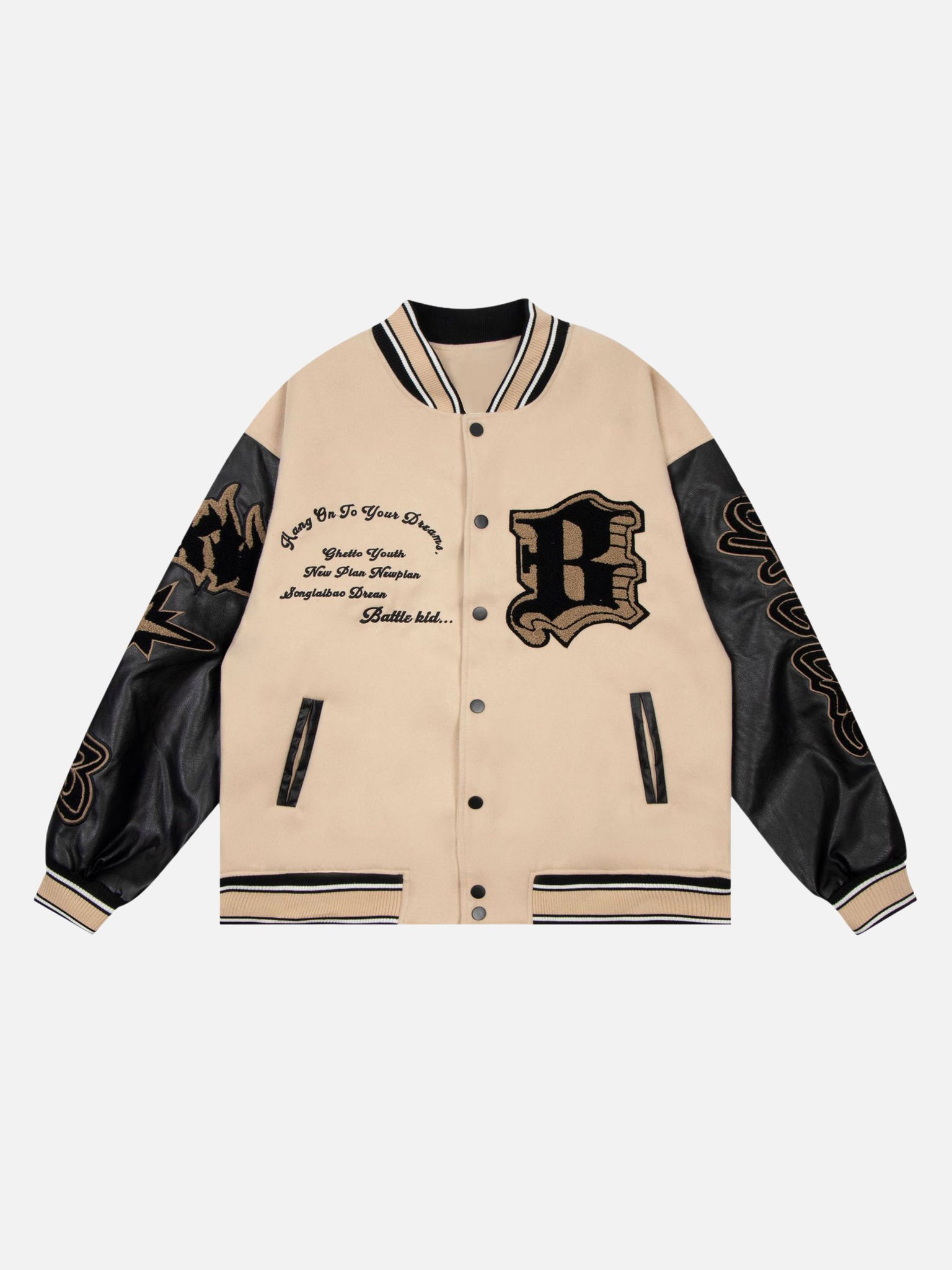 The Supermade American Creative Flame Elements Letter Embroidery Baseball Jacket -1608
