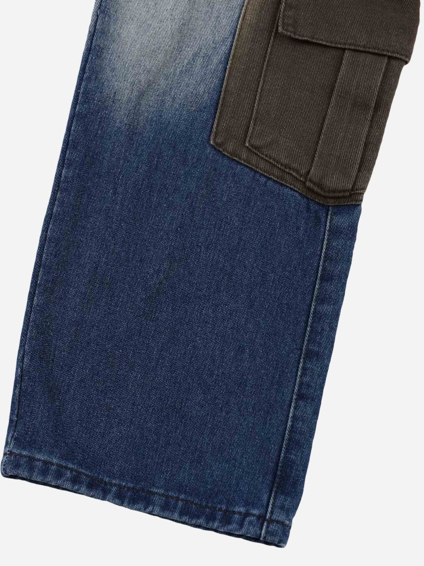 The Supermade Colorblocked Multi-Pocket Airbrushed Denim Work Pants