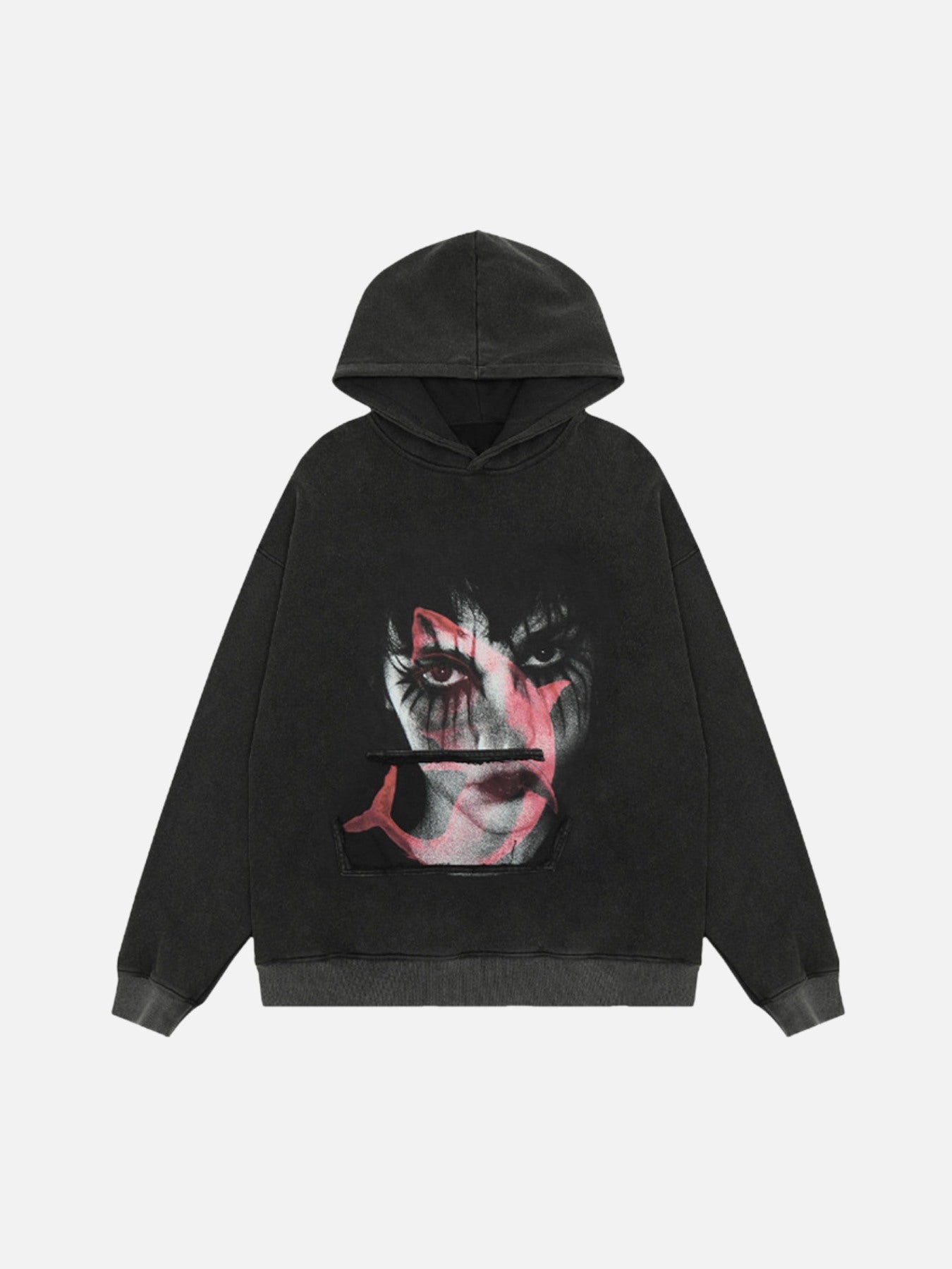 Thesupermade Melancholy Face Print Hooded Sweatshirt