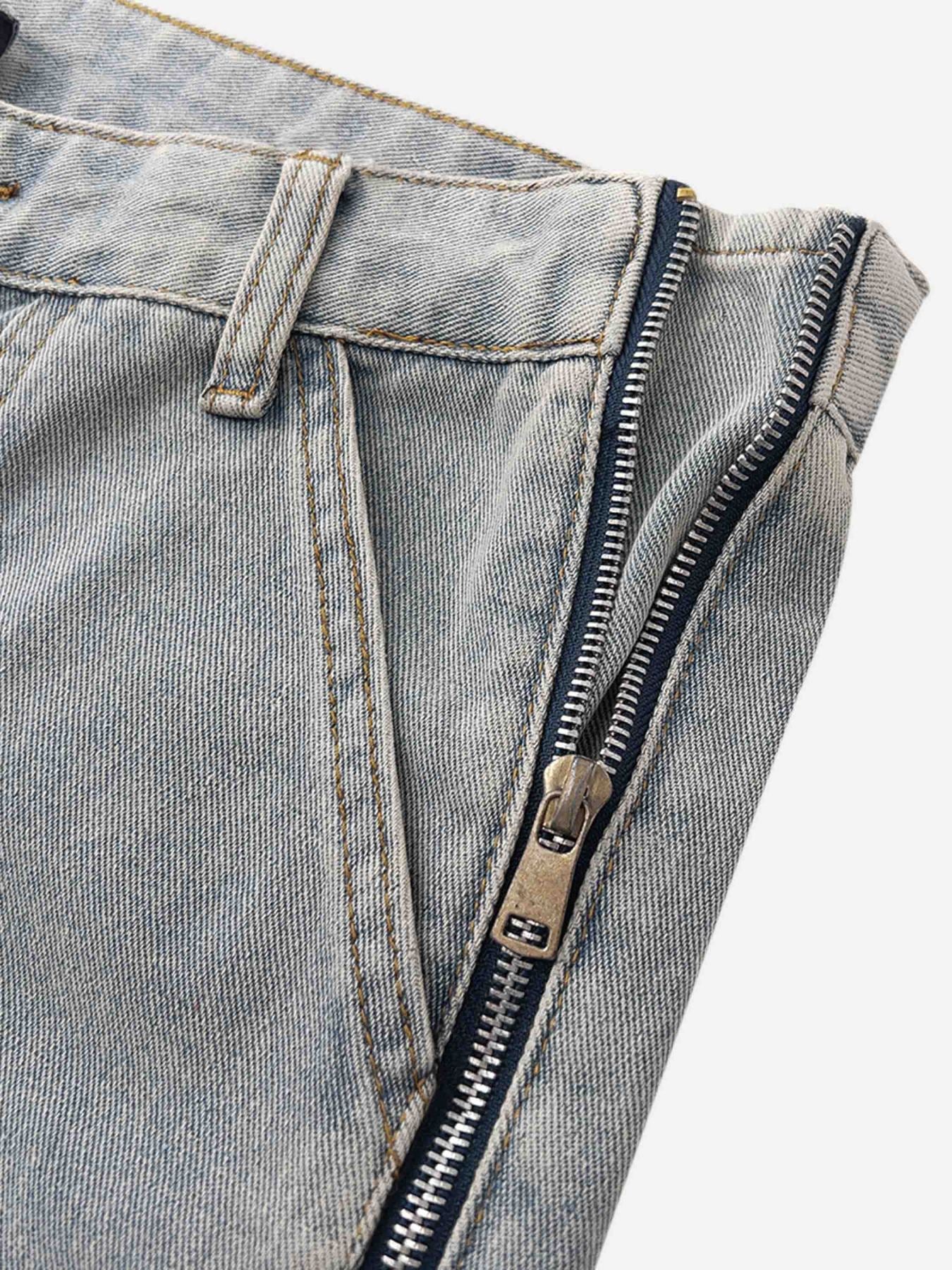 The Supermade American Washed And Zippered Design Jeans