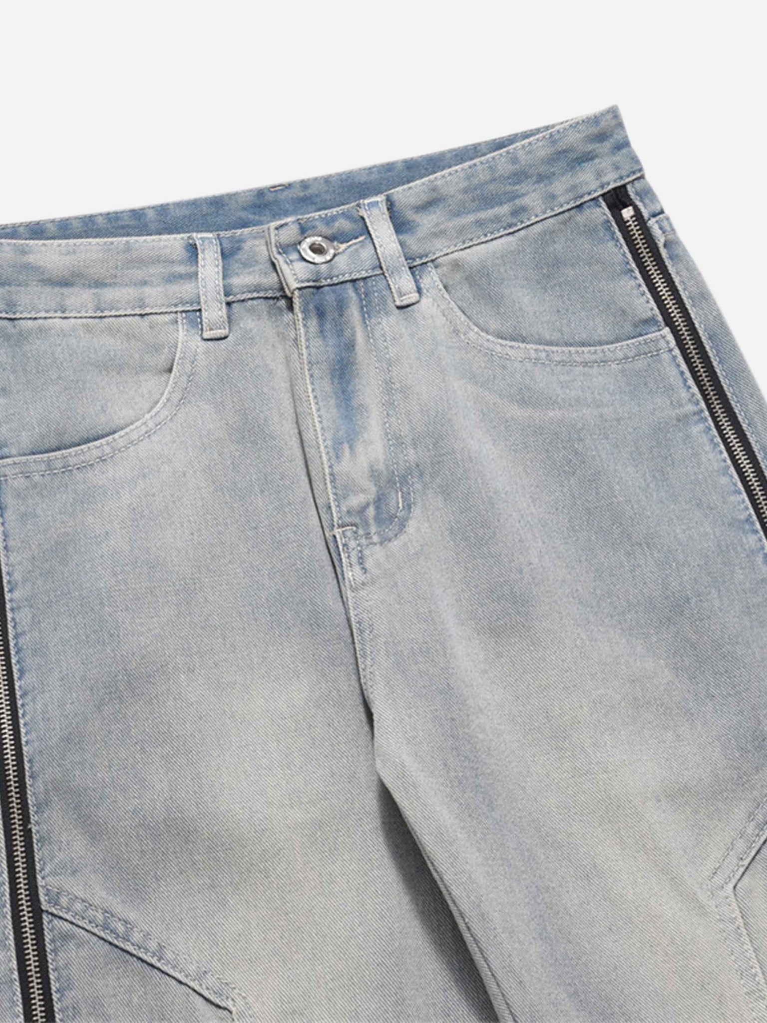 The Supermade High Street Hip-hop Design Sense Zipper Straight Jeans Nine-point Pants