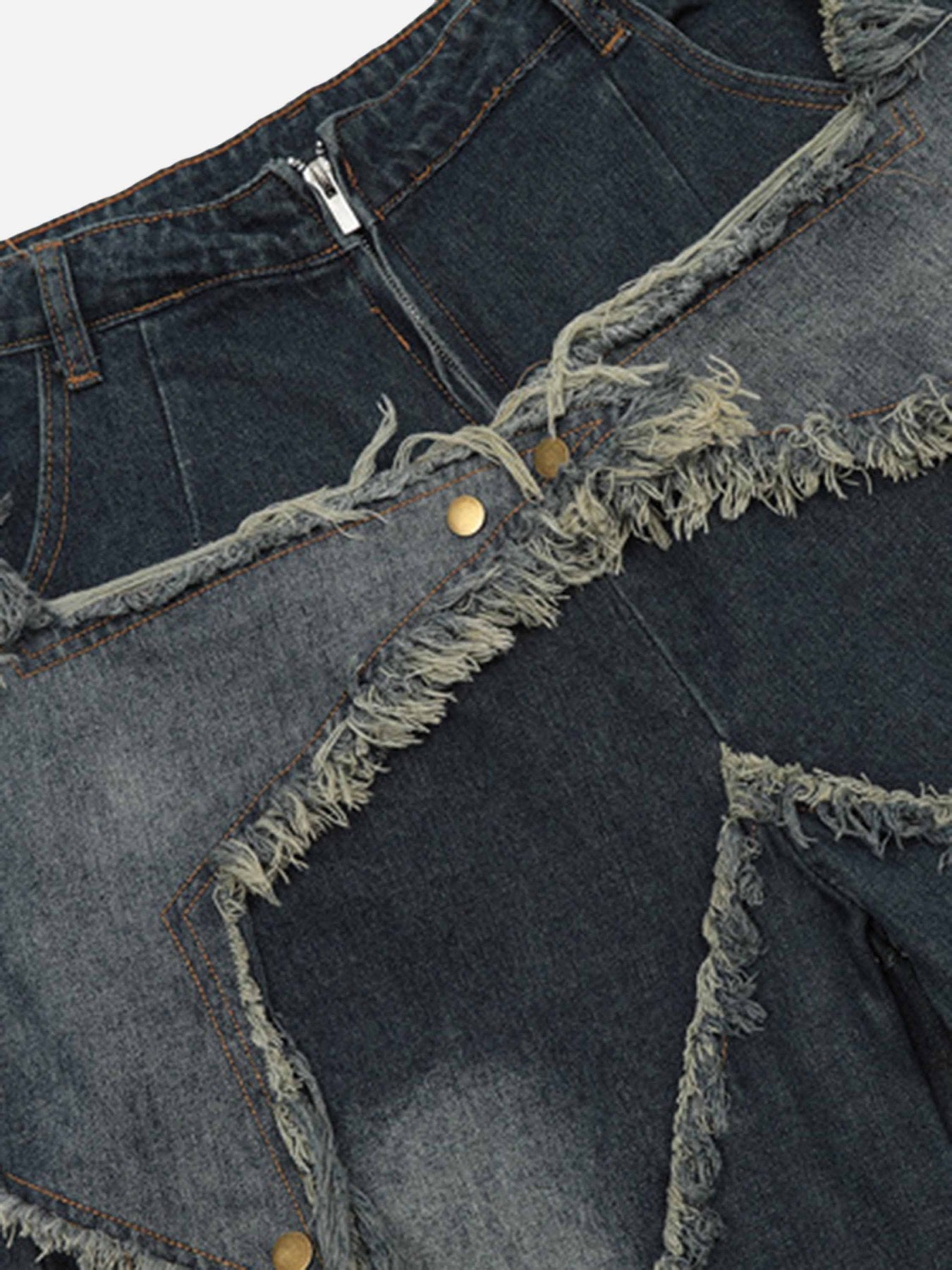 The Supermade American Pentagram Tassel Patch Denim Shorts 1681 The supermade american pentagram tassel patch denim shorts 1681