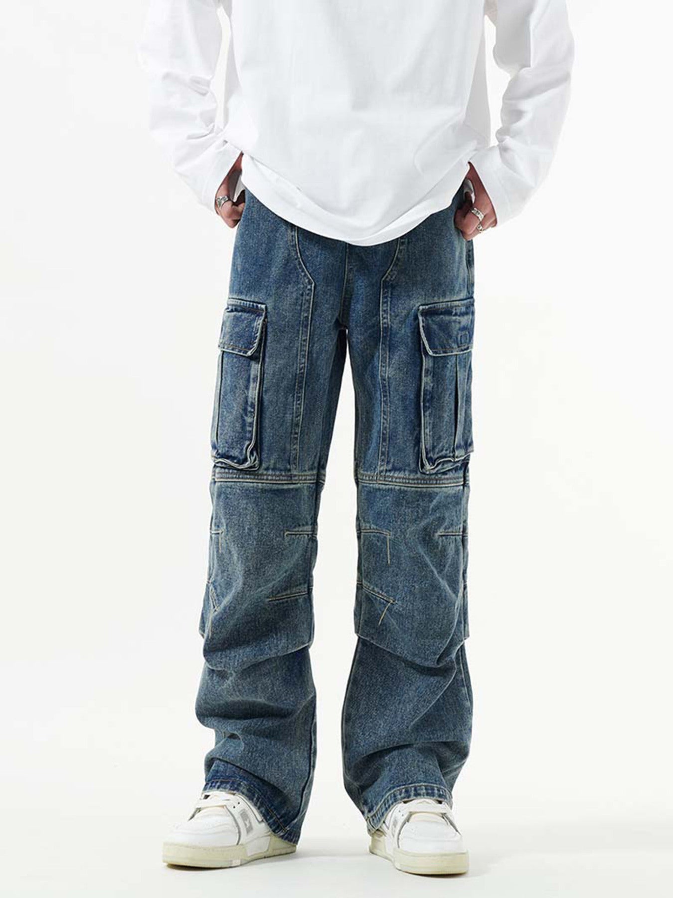 Thesupermade Washed And Distressed Multi-pocket Jeans - 1698