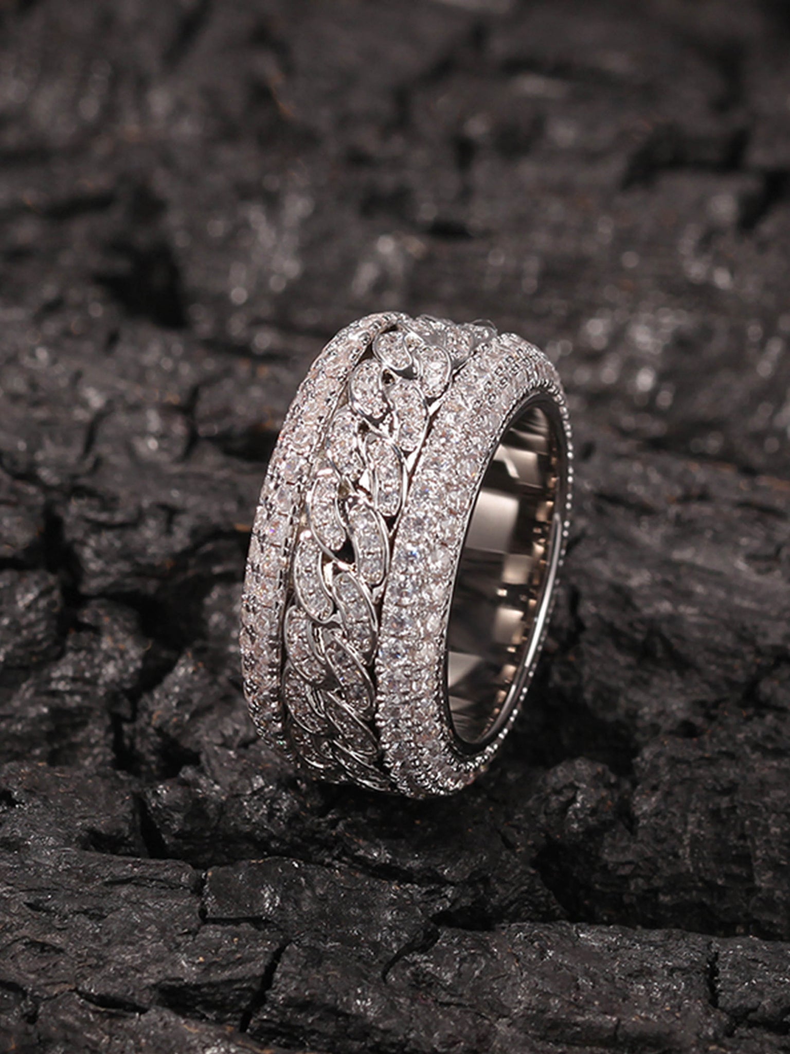 The Supermade Full Diamond Spinnable Cuban Ring