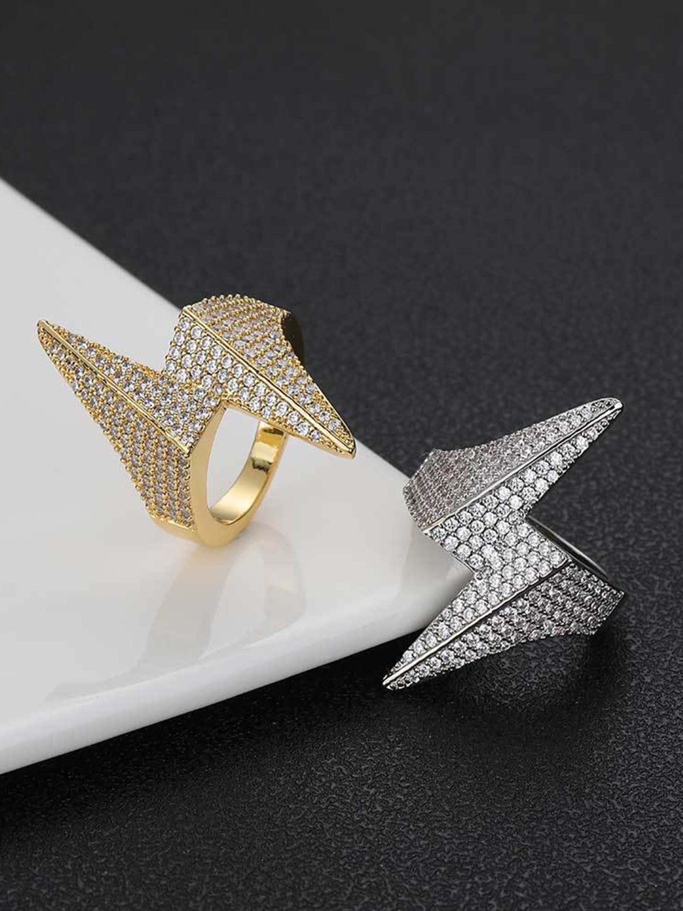 Thesupermade Diamond-shaped Lightning Bolt Zirconia Ring
