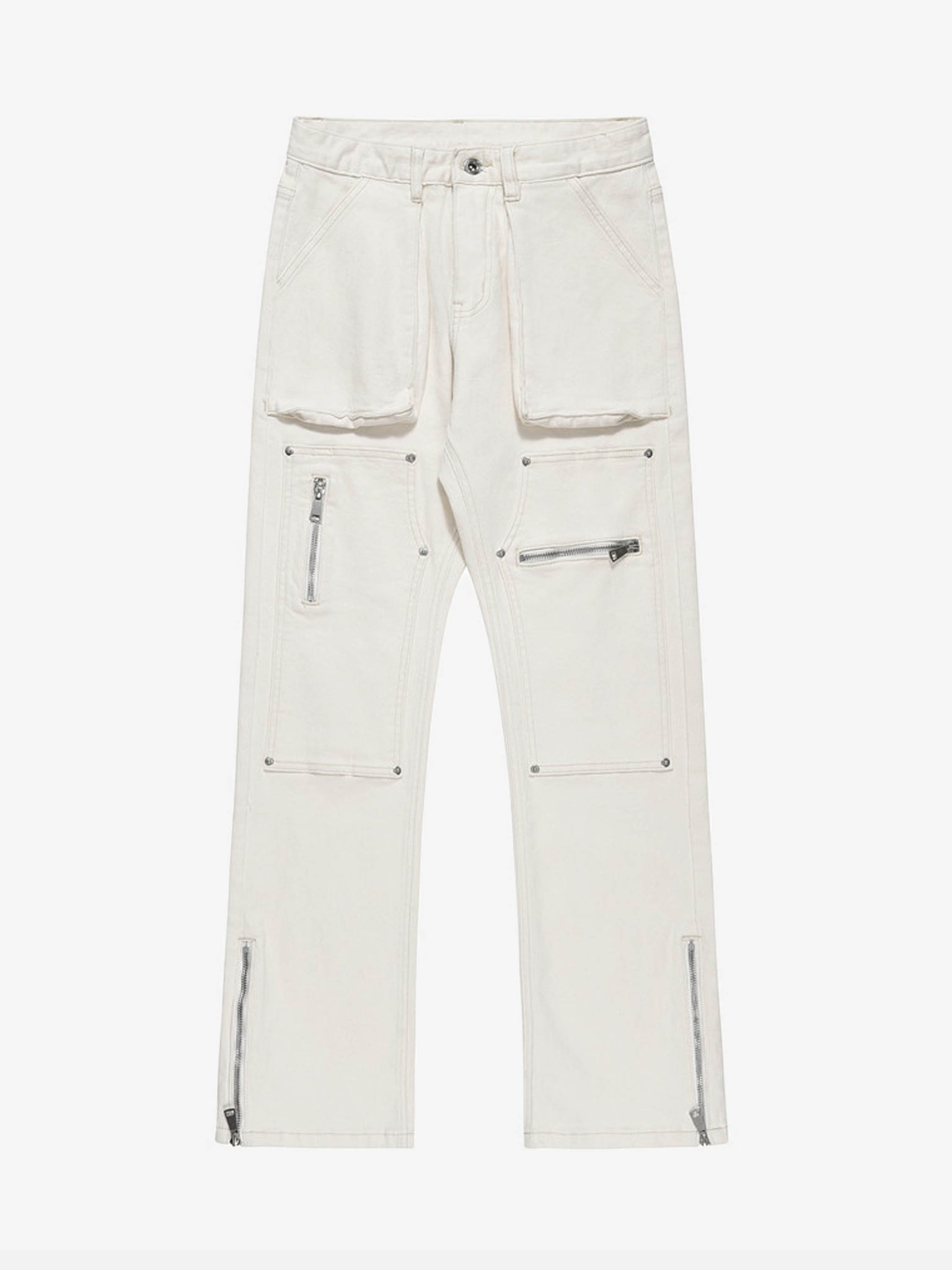 Thesupermade High Street Zipper Patchwork Pocket Denim Pants Straight Leg