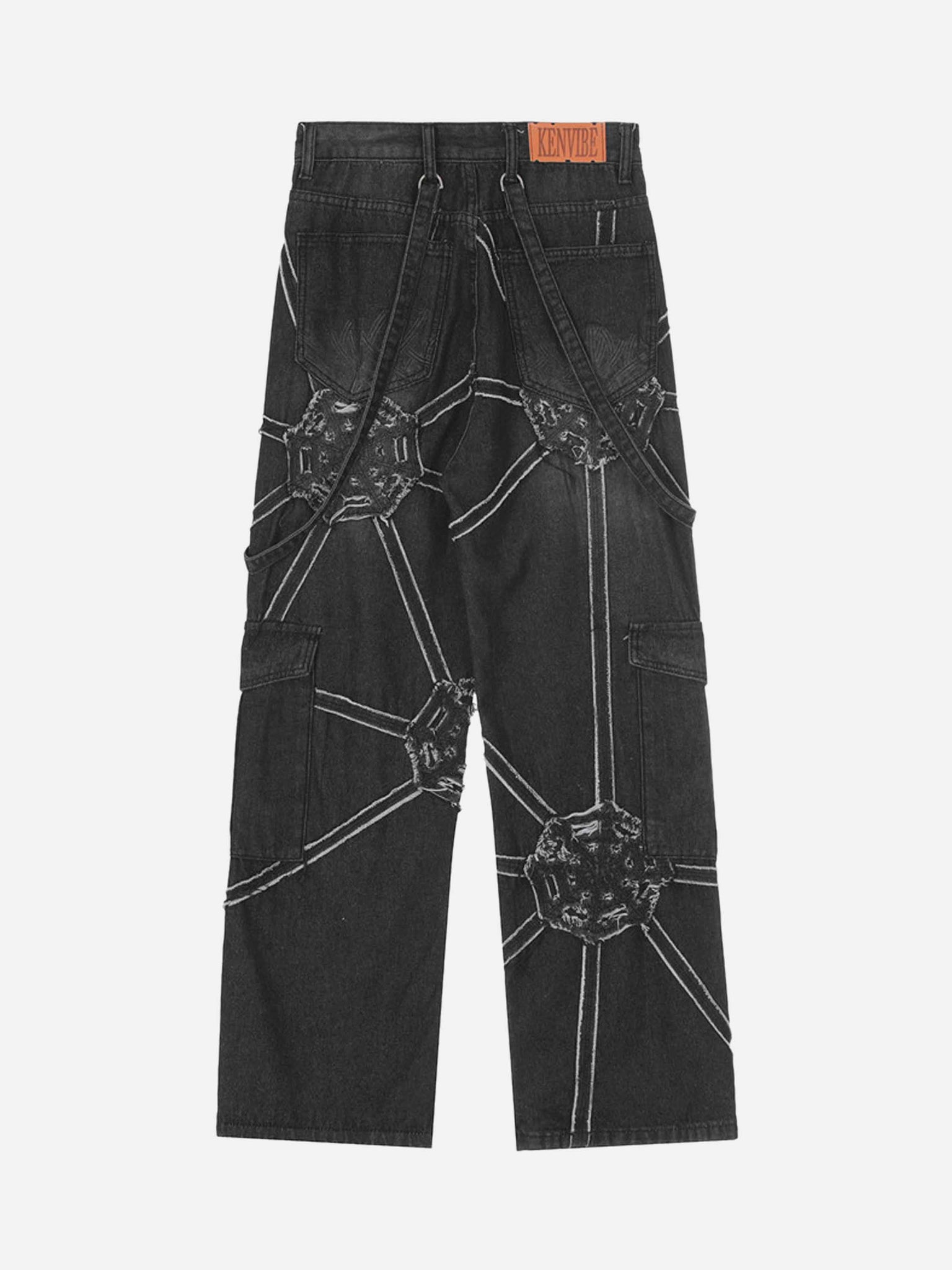 Thesupermade Hip-hop High Street Design Sense Spider Web Denim Straight Leg Pants-1512