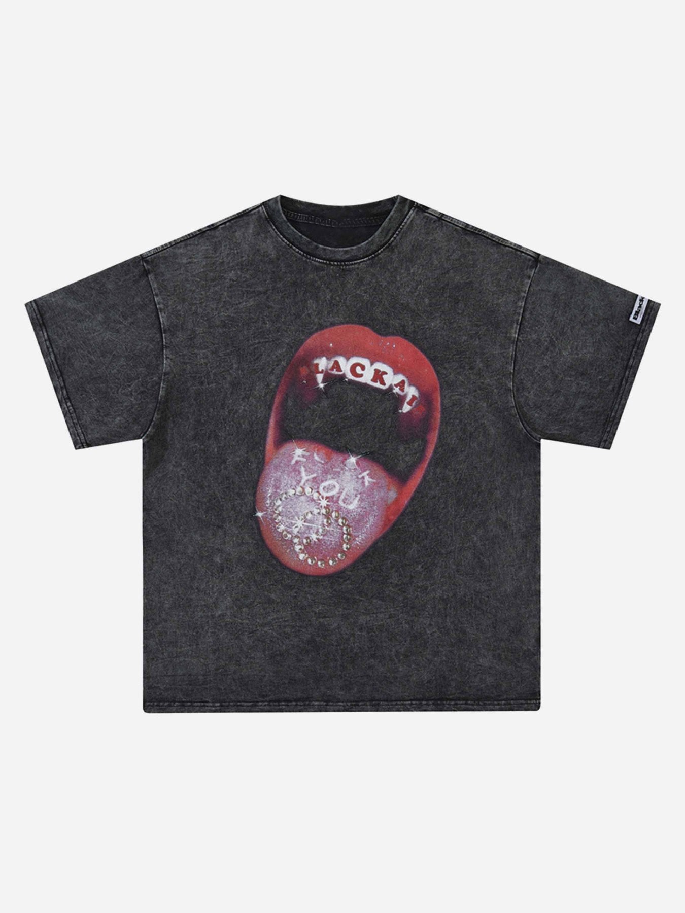 The Supermade Hip Hop Mouth Printed Washed Out T-shirt - 1670