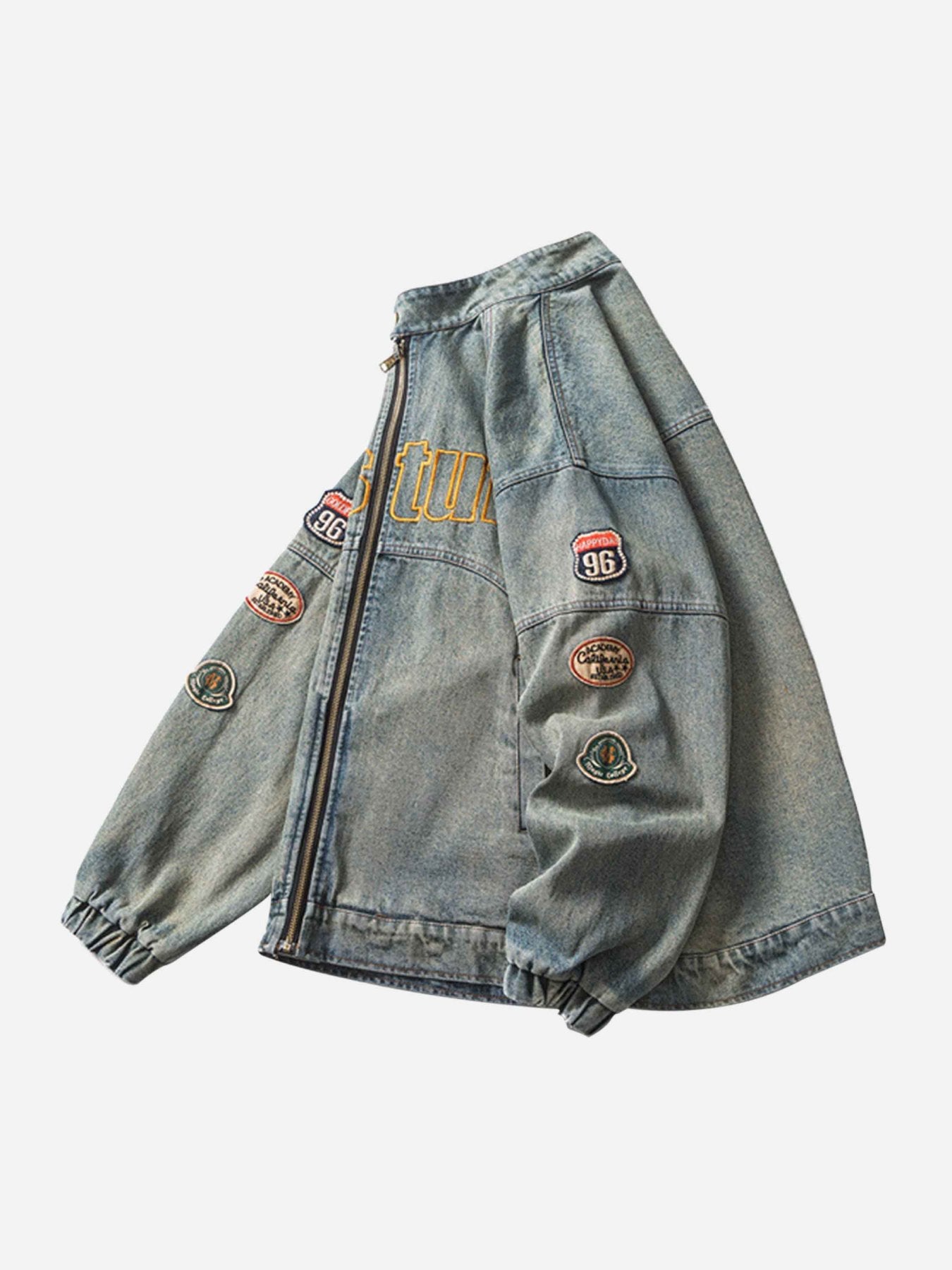 The Supermade Hip-hop Badge Embroidered Do-over Denim Jacket