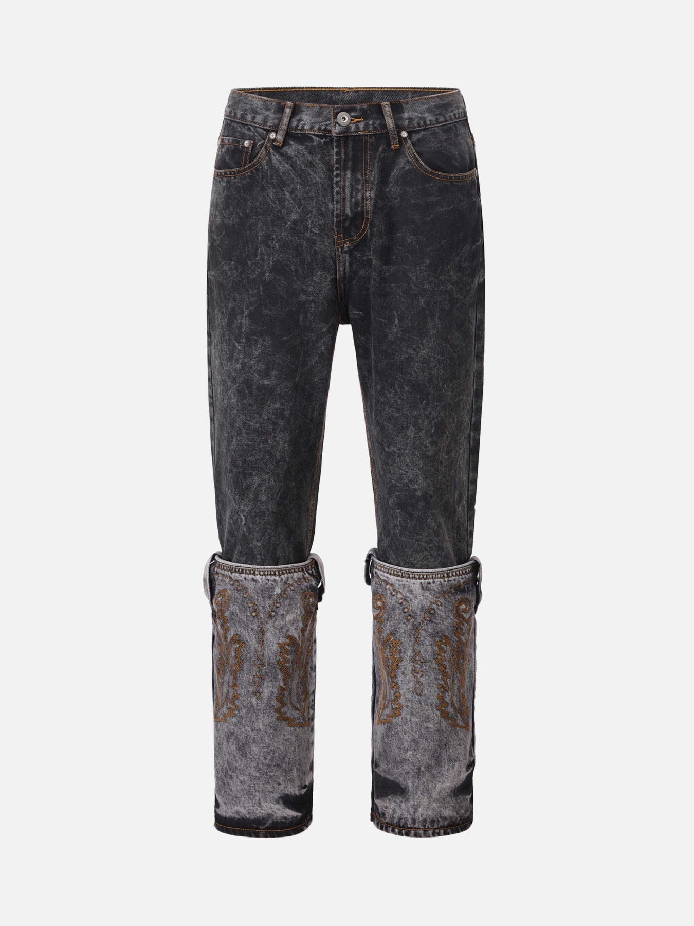 Thesupermade Acid wash Embroidery Stitching Two-tone Jeans - 1744