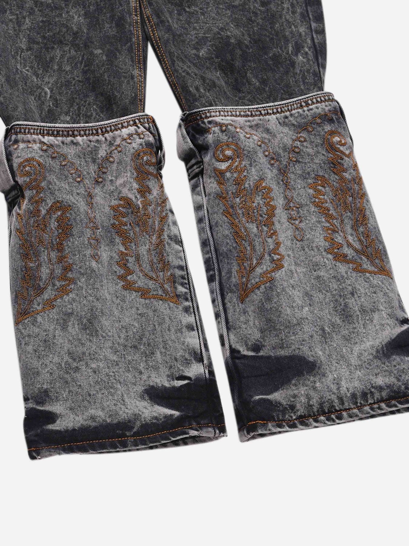 Thesupermade Acid wash Embroidery Stitching Two-tone Jeans - 1744