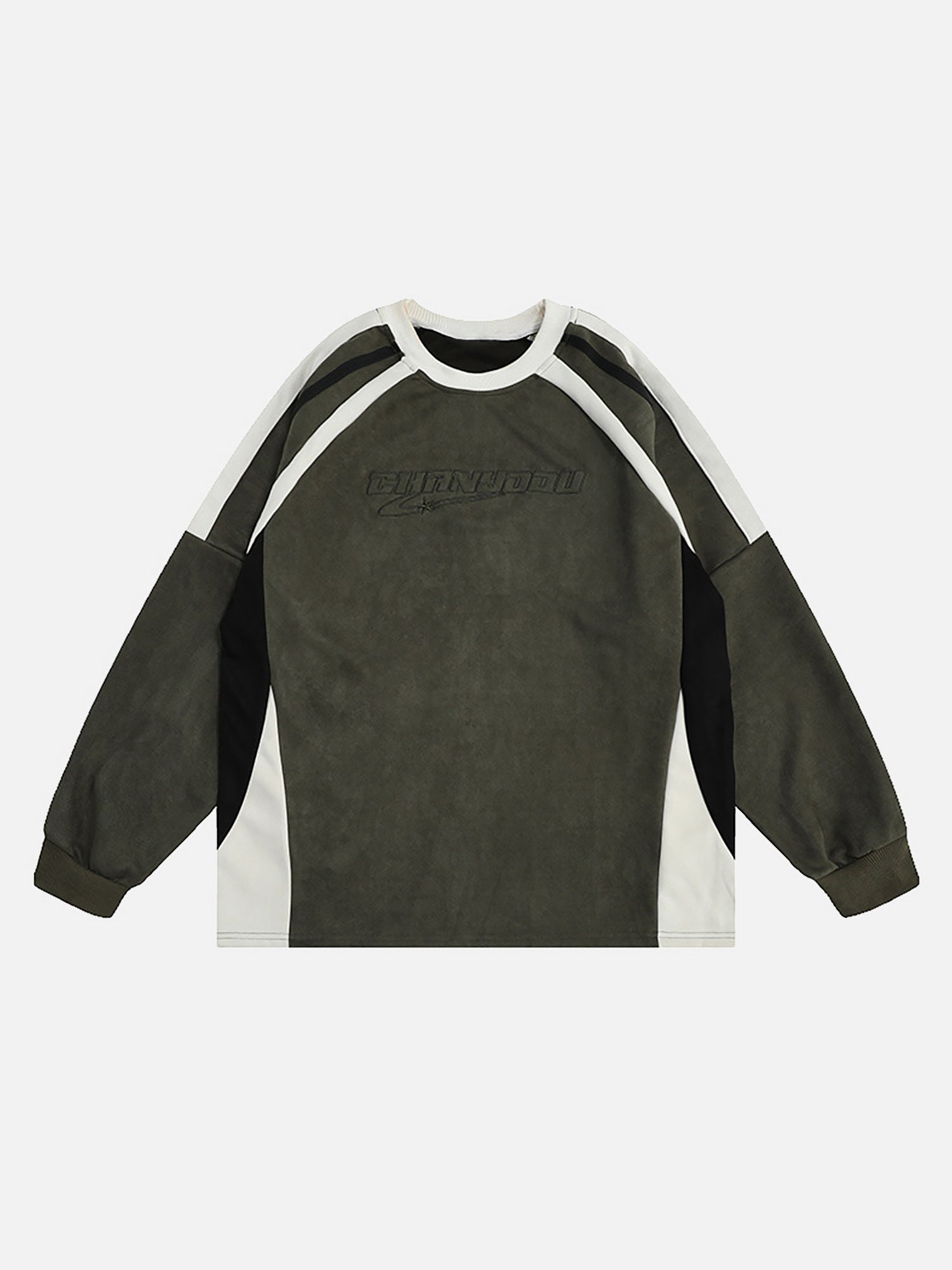 Thesupermade Patchwork Contrasting Two-tone Raglan Embroidered Sweatshirt