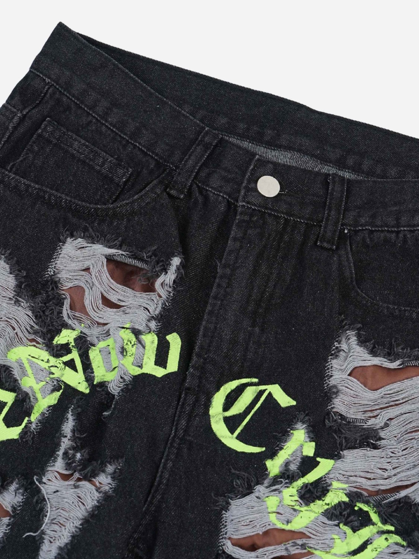 The Supermade Punk Design Ripped Water Wash Jeans -1553