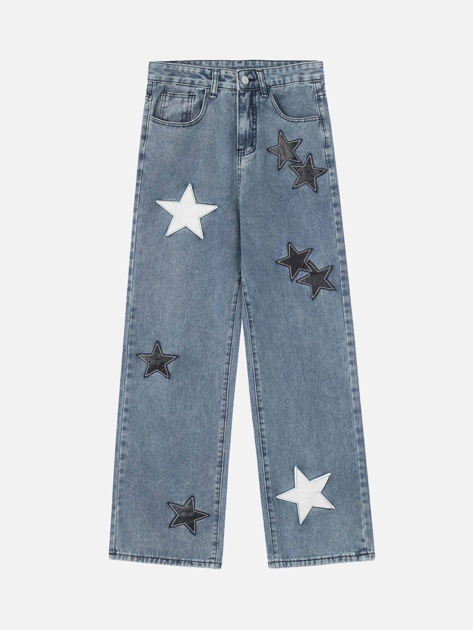 Thesupermade American Vintage Five-pointed Star Patch Embroidered Jeans Loose Straight-legged Pants -1439
