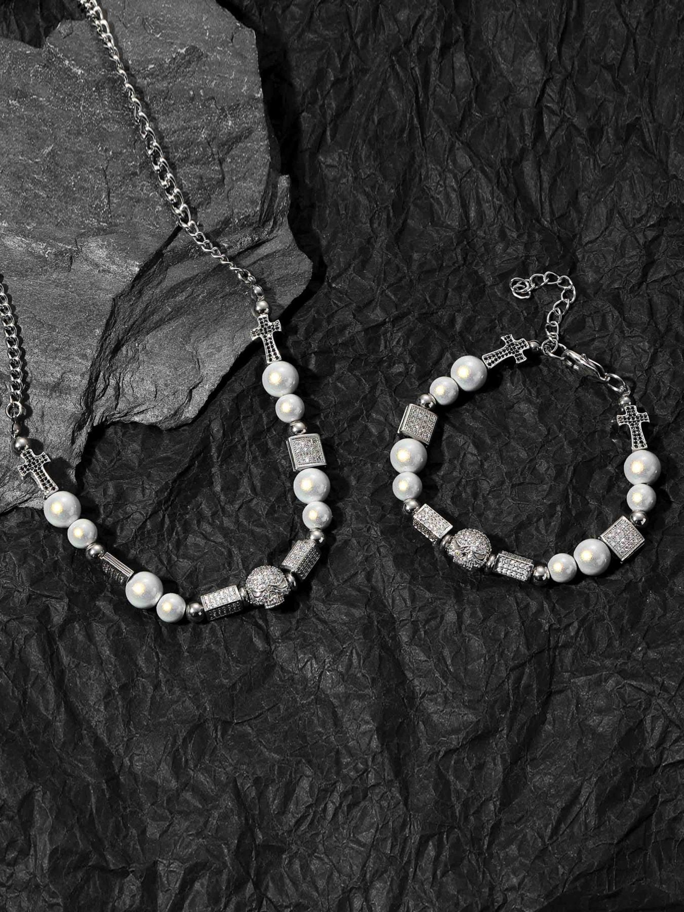 Thesupermade Skull Diamonds Stainless Steel Bracelet 