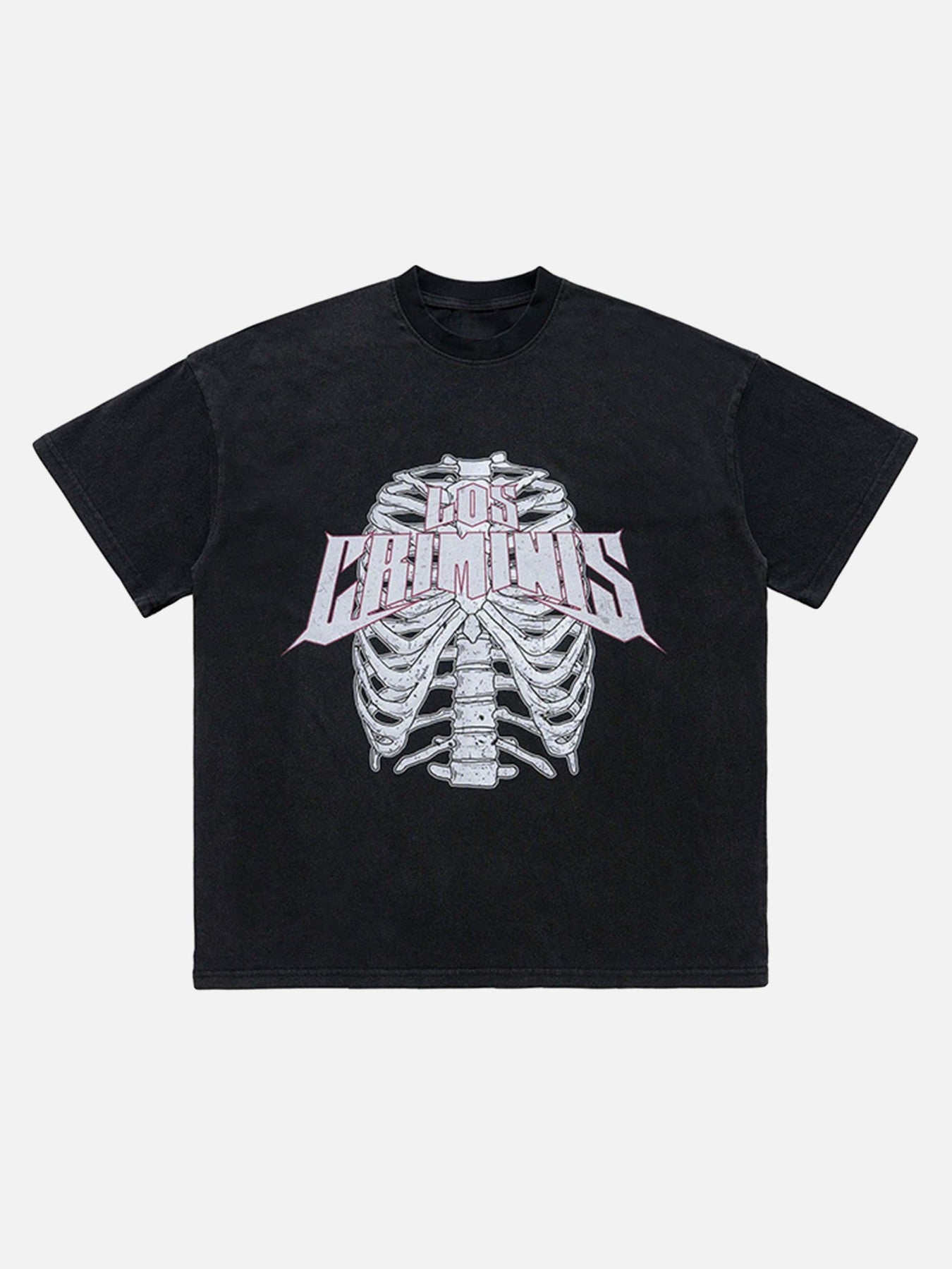 The Supermade Aged Skeleton Print Washed T-shirt