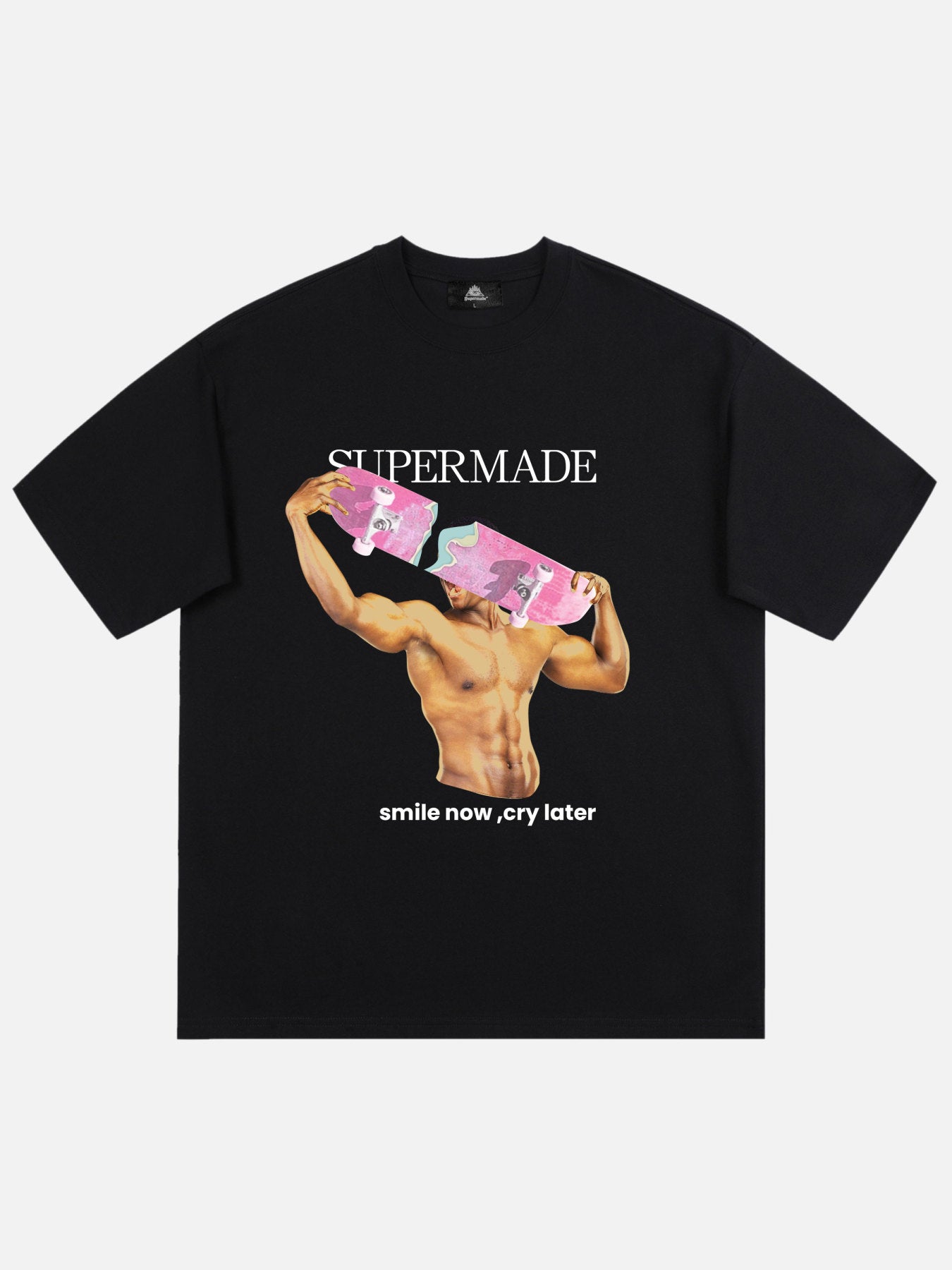 The Supermade Muscular Man With Skateboard Print T-shirt