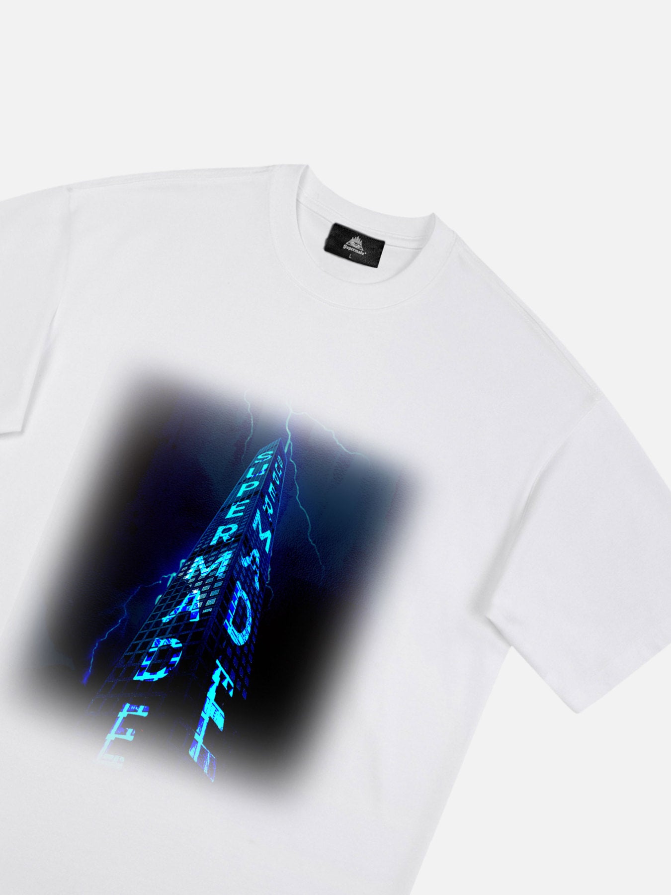 The Supermde Building With Glowing Lettering Print T-shirt