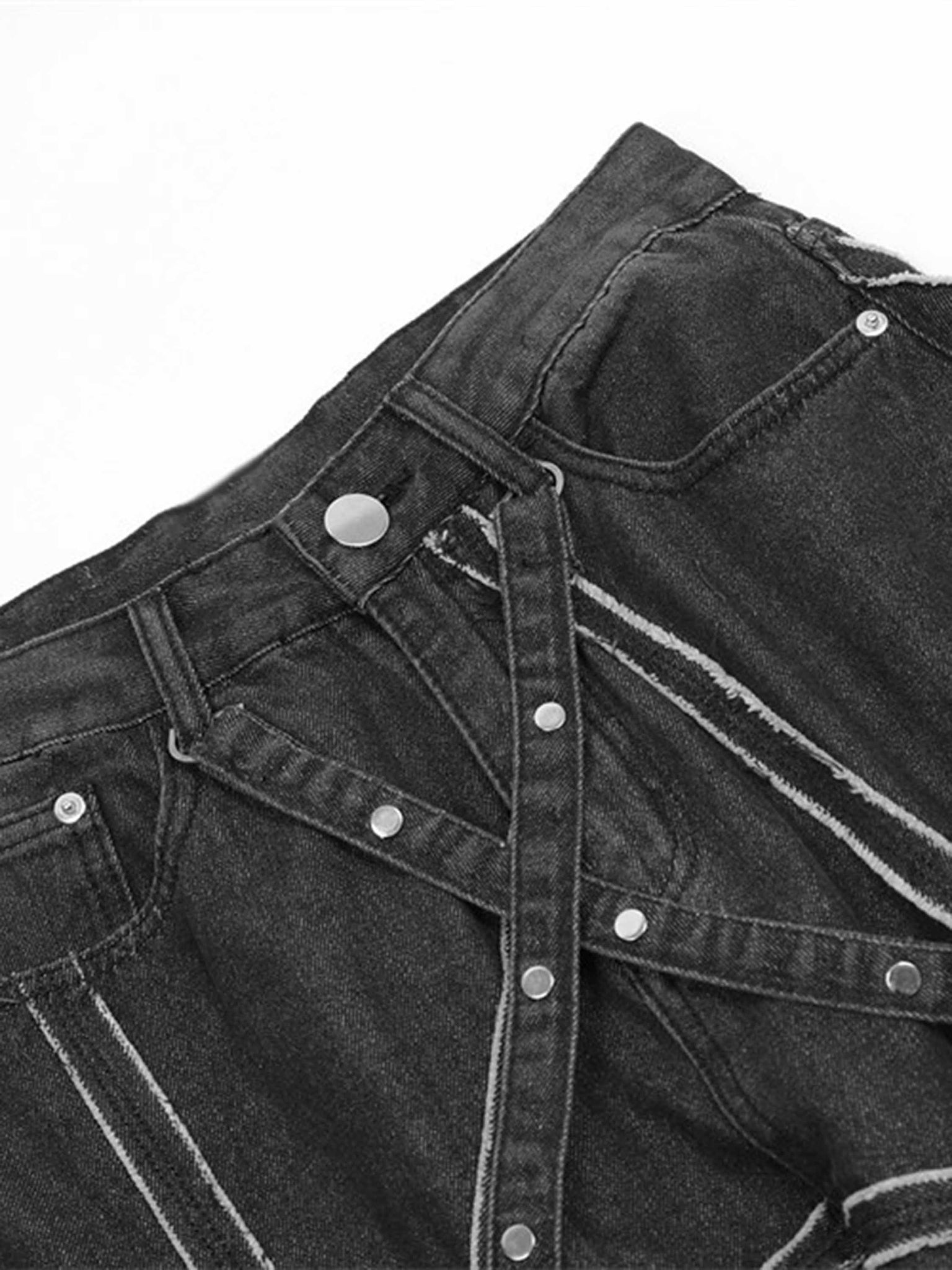 Thesupermade Hip-hop High Street Design Sense Spider Web Denim Straight Leg Pants-1512