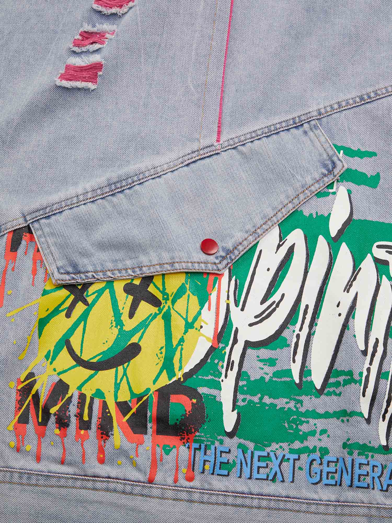 Thesupermade Street Hip-hop Ripped Graffiti Printed Denim Vest