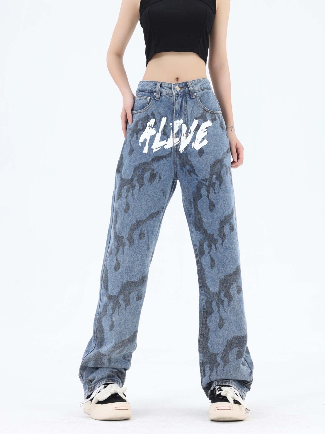 The Supermade Letter Print Loose Jeans
