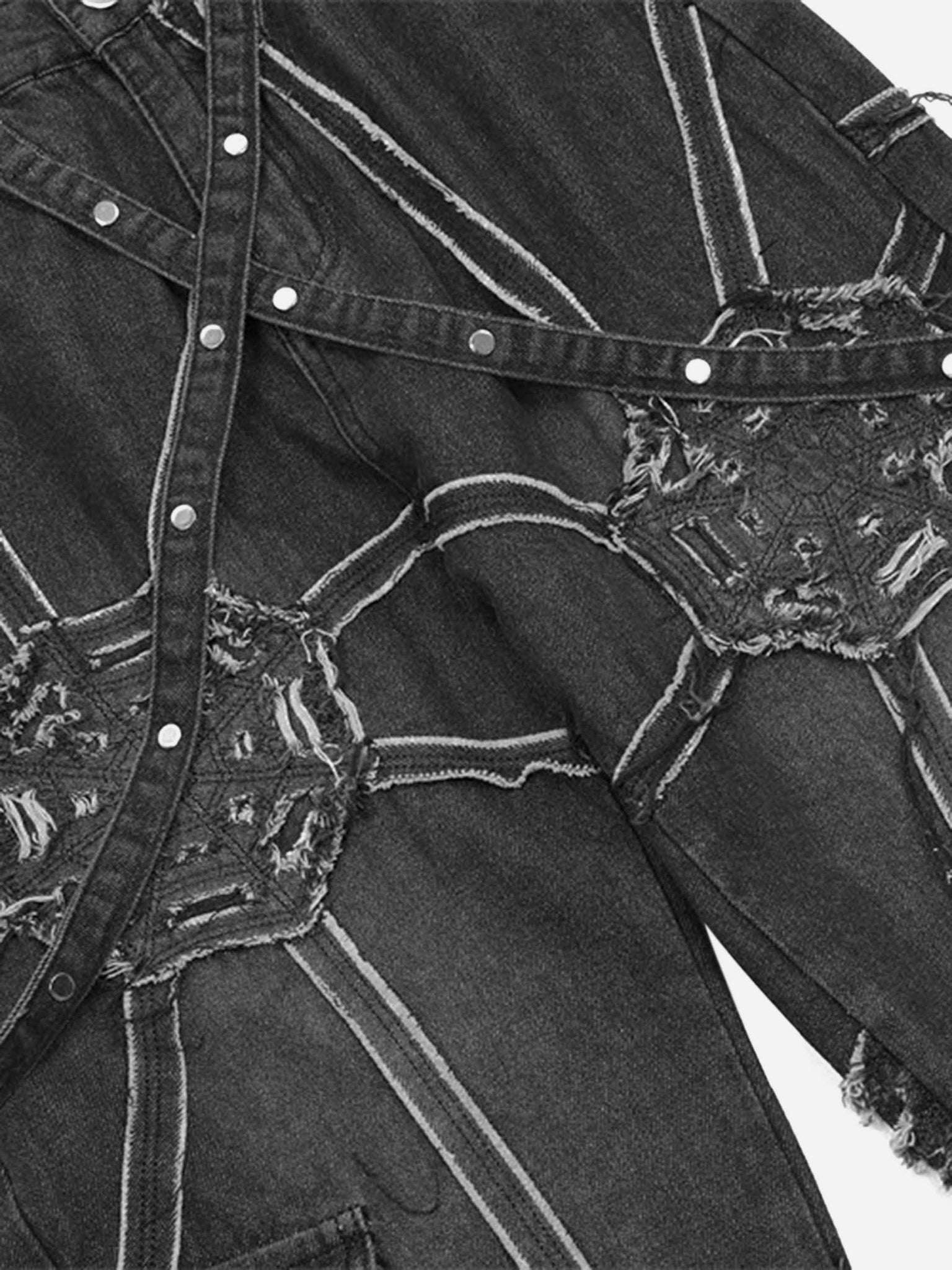 Thesupermade Hip-hop High Street Design Sense Spider Web Denim Straight Leg Pants-1512