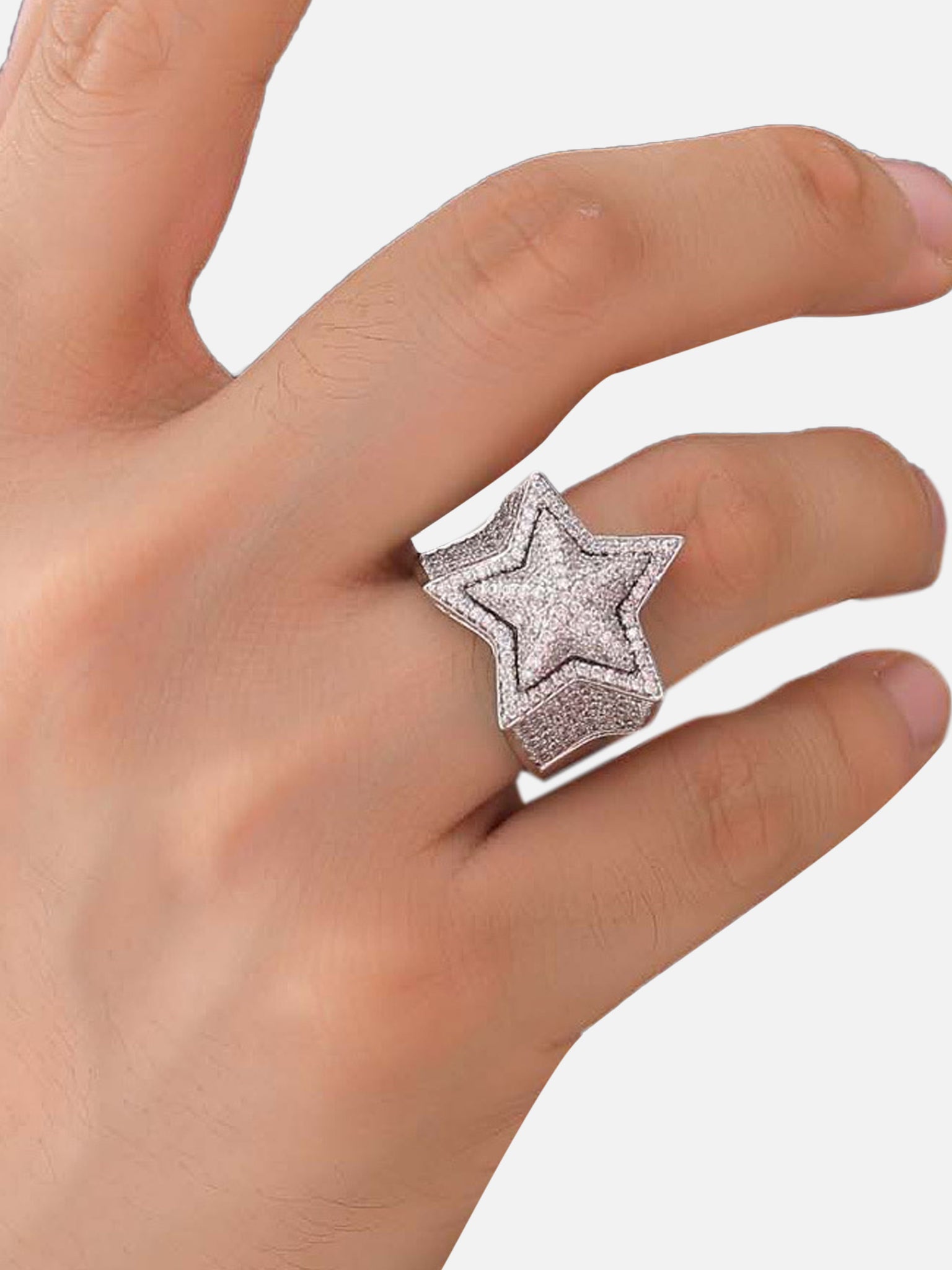 The Supermade Hip Hop Full Diamond Three-dimensional Pentagram Double Layer Ring