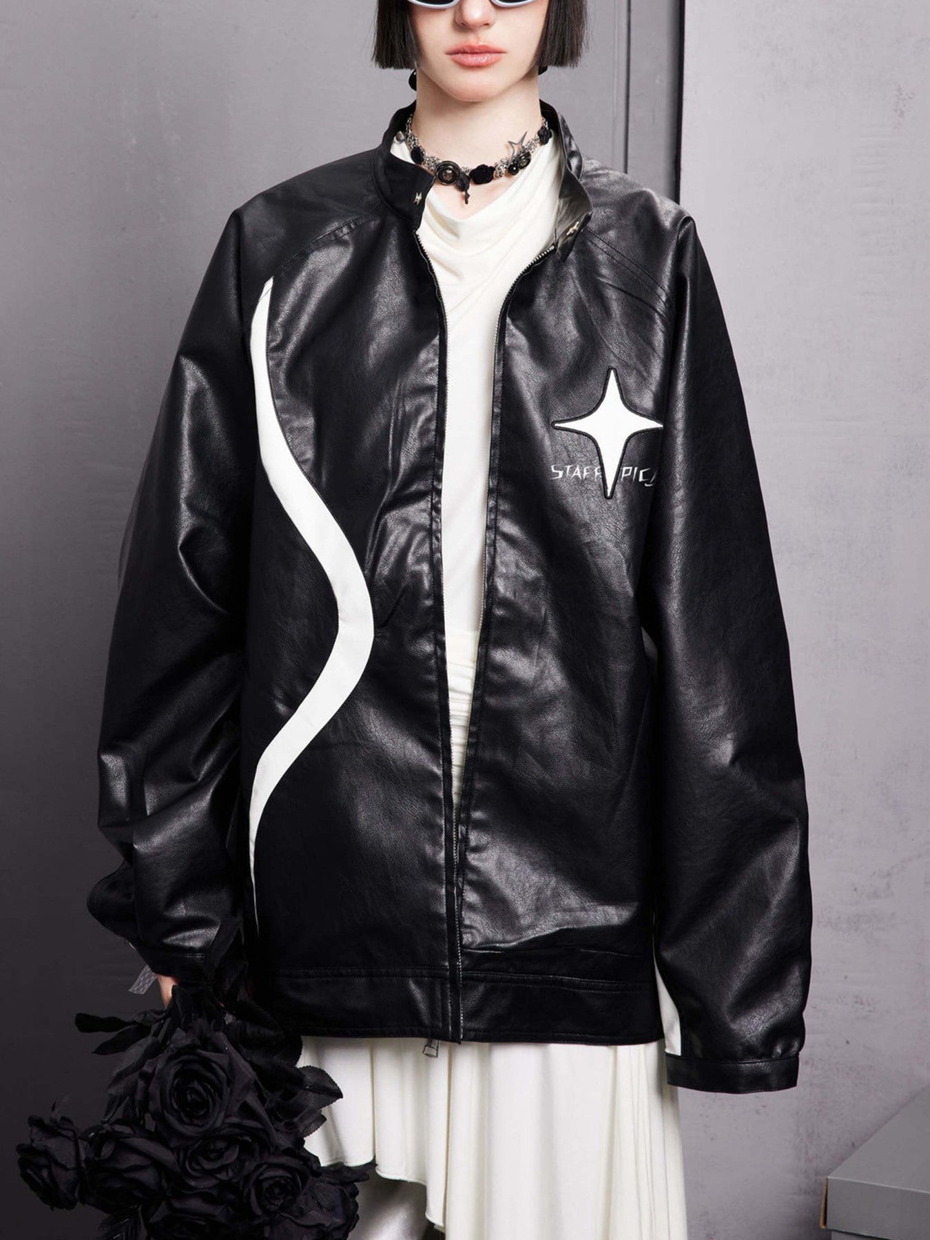 The Supermade Star Embroidered PU Leather Jacket