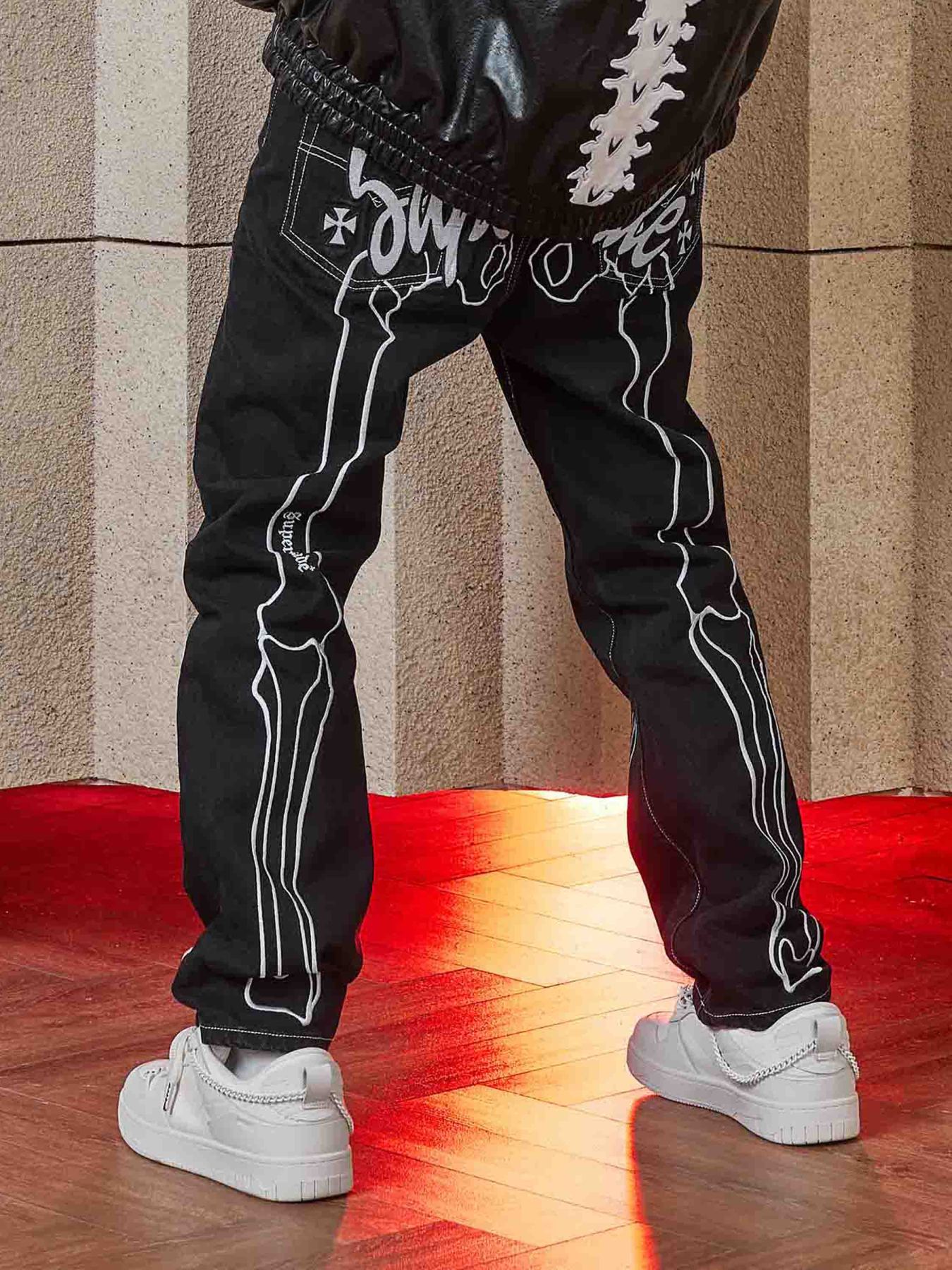 Thesupermade Hip Hop Bones Embroidered Jeans