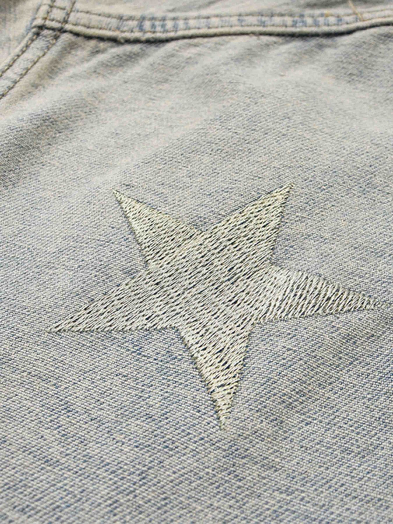 Thesupermade Five-pointed Star Embroidered Zipper Jacket - 1654