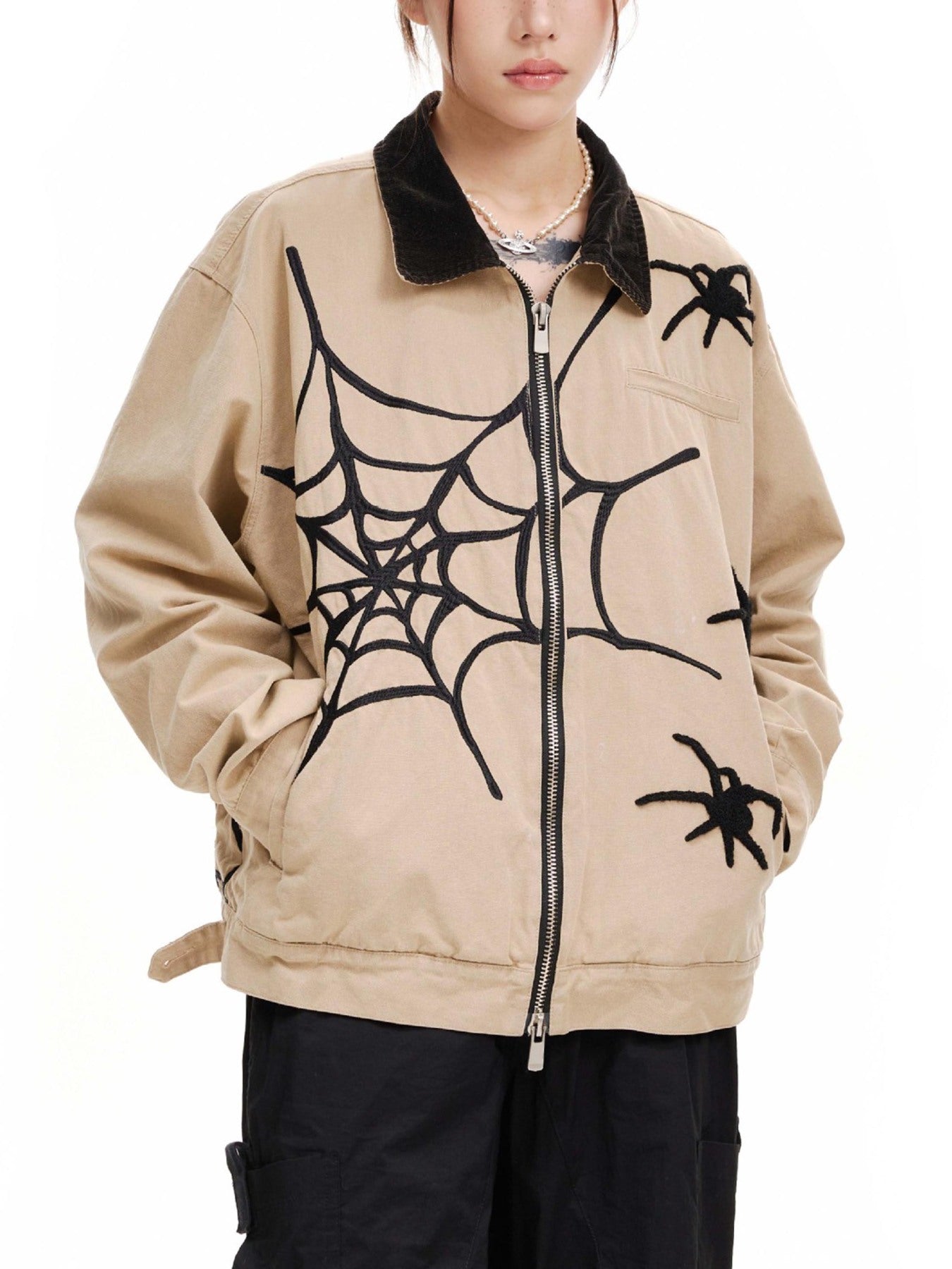 Thesupermade Large Spider Web Embroidered Denim Jacket - 1827