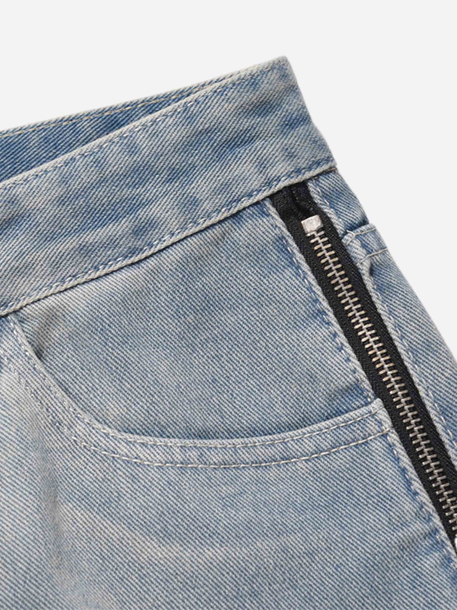 The Supermade High Street Hip-hop Design Sense Zipper Straight Jeans Nine-point Pants