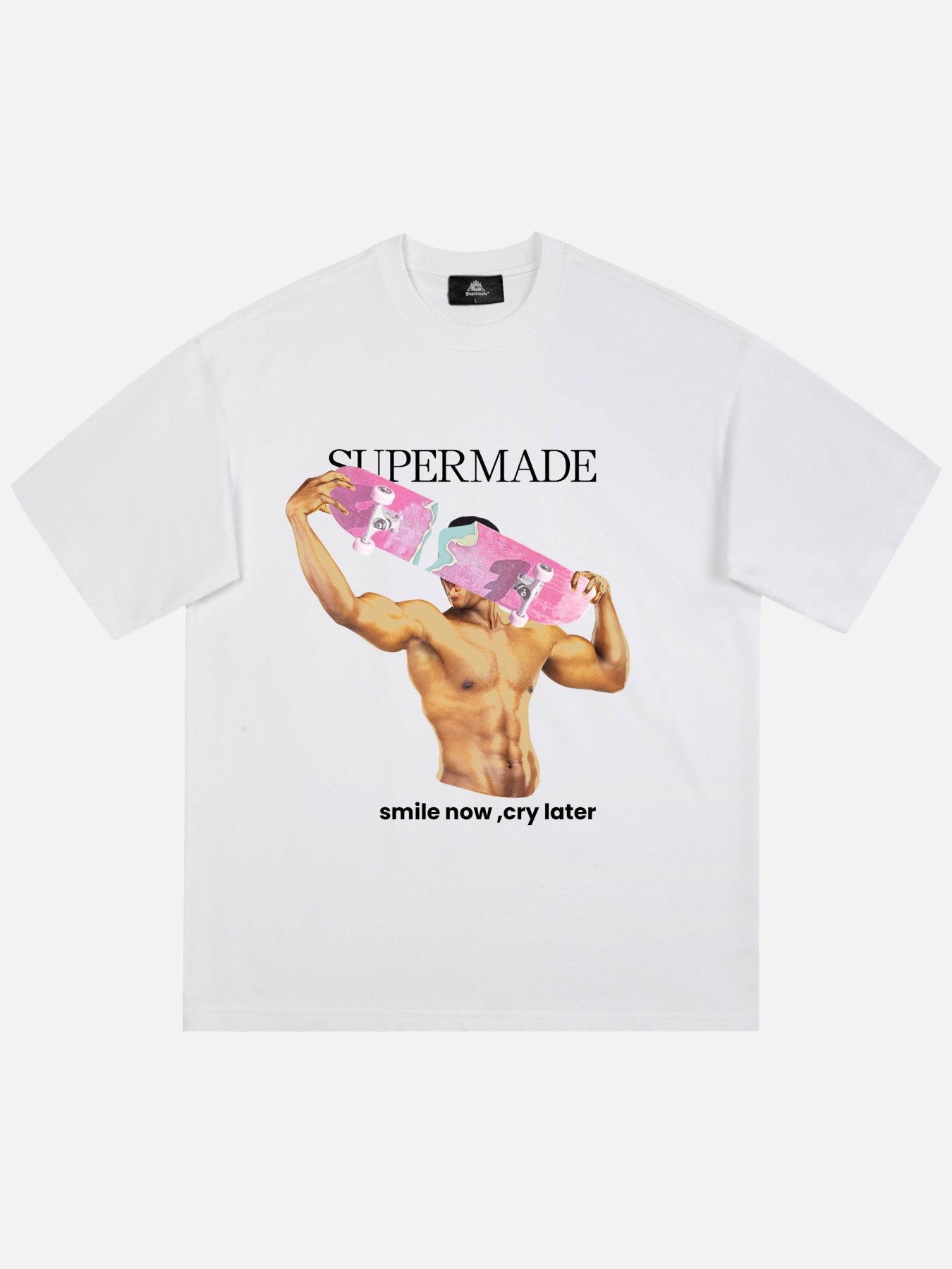 The Supermade Muscular Man With Skateboard Print T-shirt
