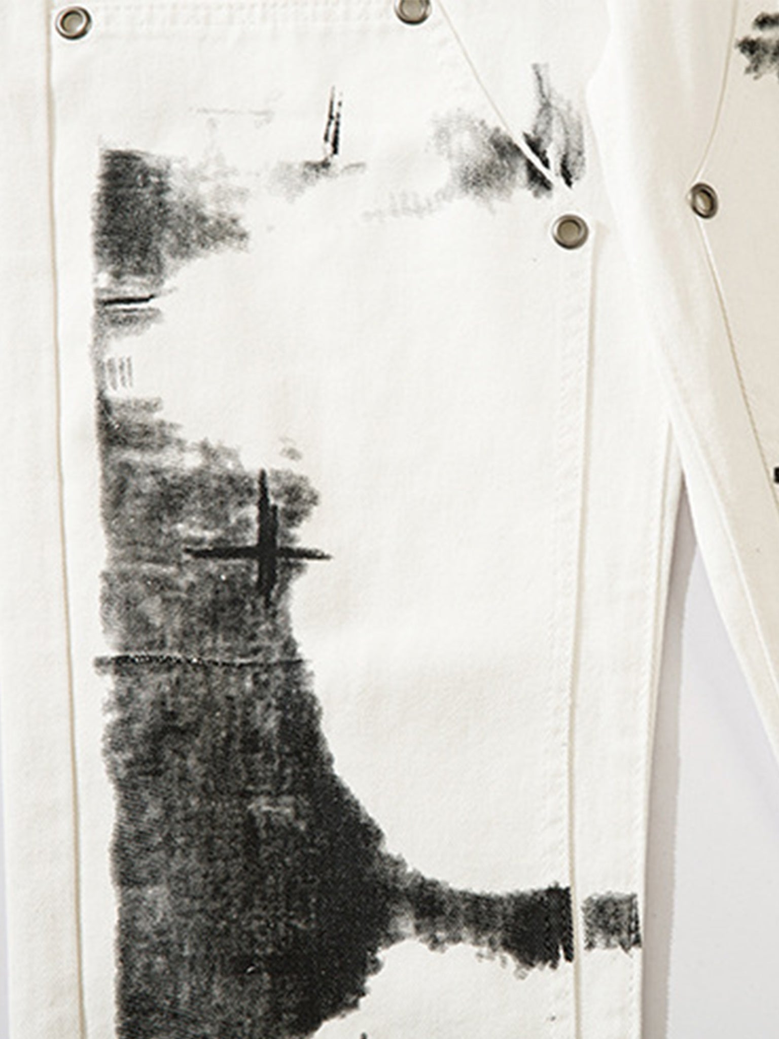 The Supermade Graffiti Print White Straight Jeans -1184