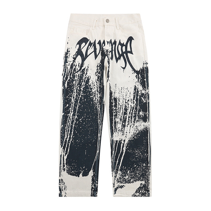 Thesupermade American Heavy Industry Ink Splash Embroidery Jeans -1403