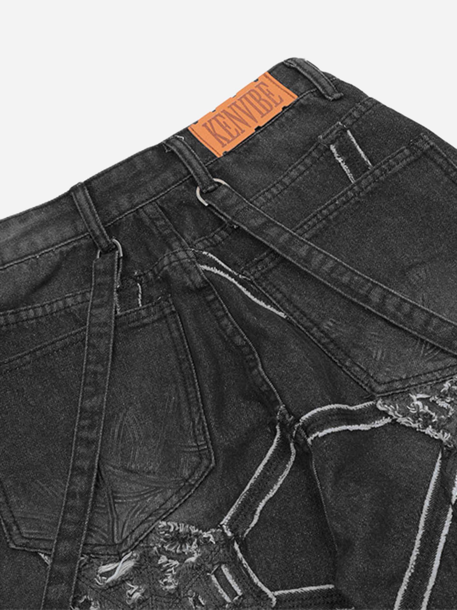 Thesupermade Hip-hop High Street Design Sense Spider Web Denim Straight Leg Pants-1512