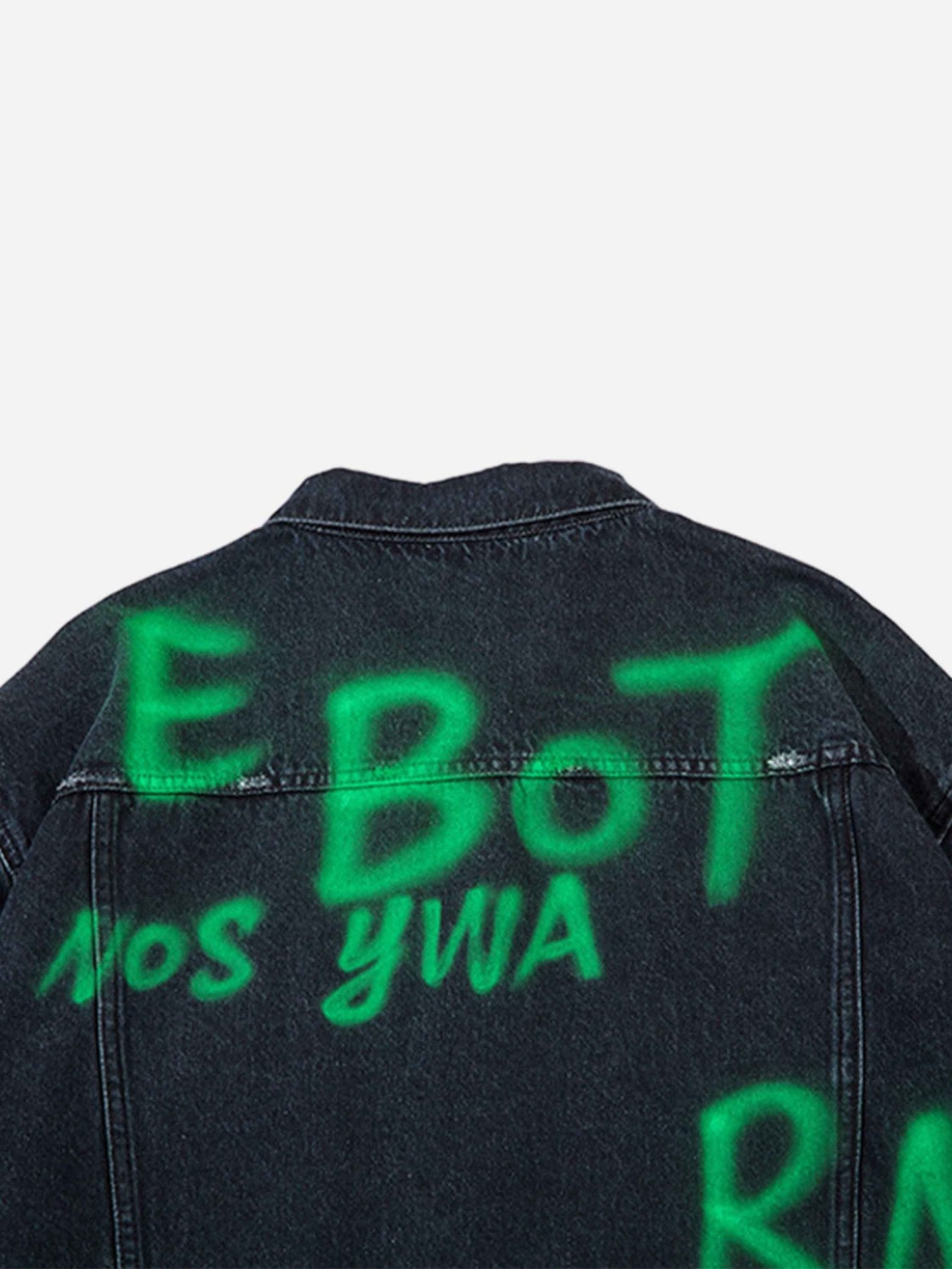 Thesupermade Hip Hop Graffiti Lettered Denim Jacket