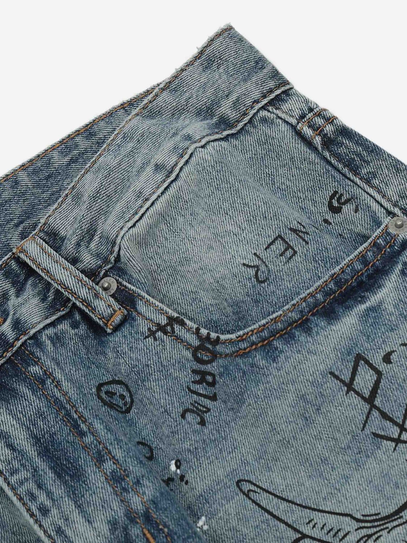 The Supermade Washed Graffiti Ripped Jeans