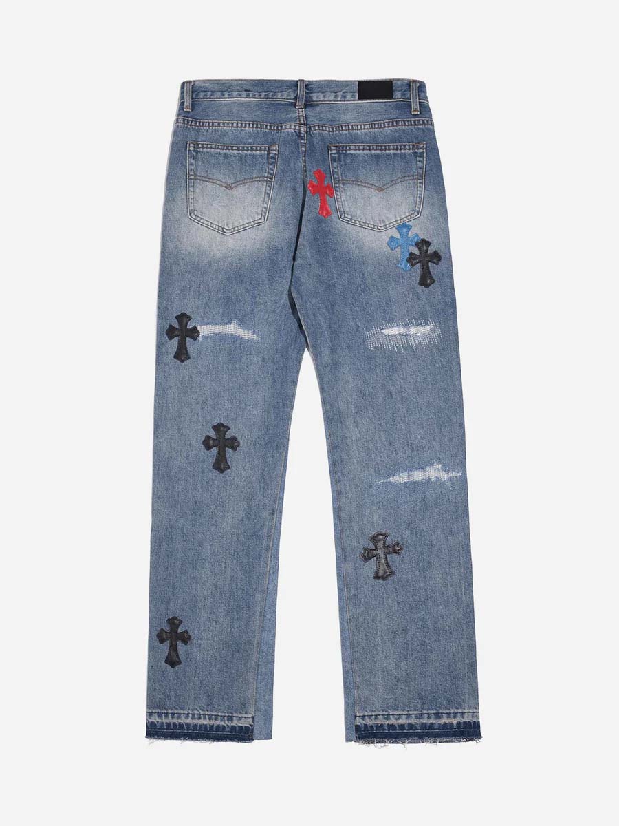 Cross Patchwork Collision Jeans