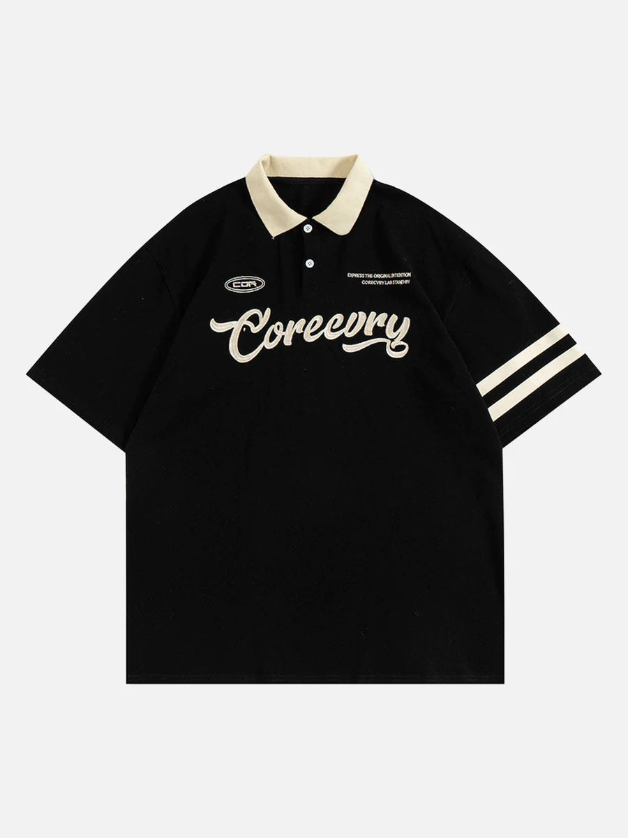 Letter Embroidered Polo Shirt