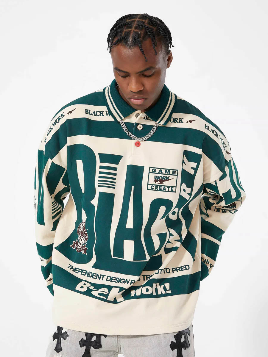 Letter Polo Long Sleeve Shirt