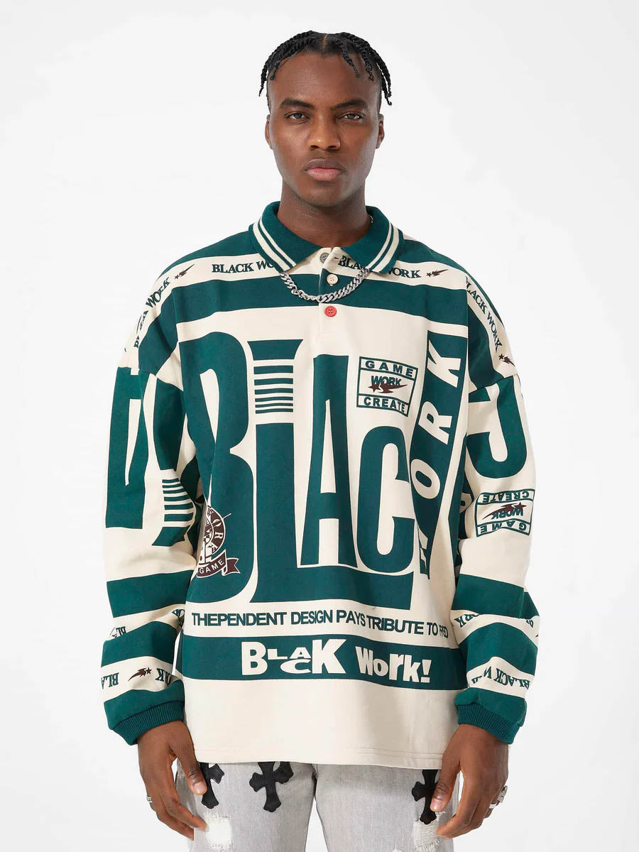 Letter Polo Long Sleeve Shirt