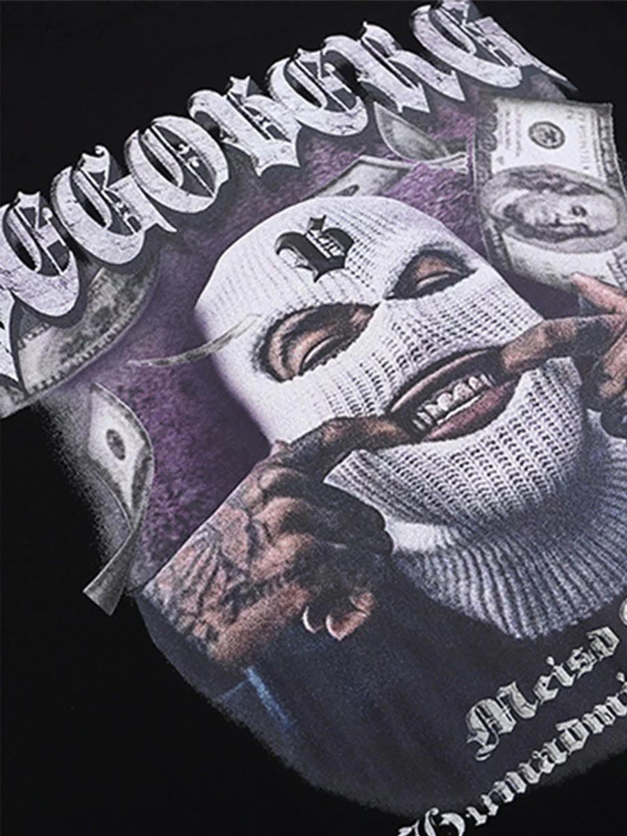 Masked Gangster Portrait Printed T-Shirt