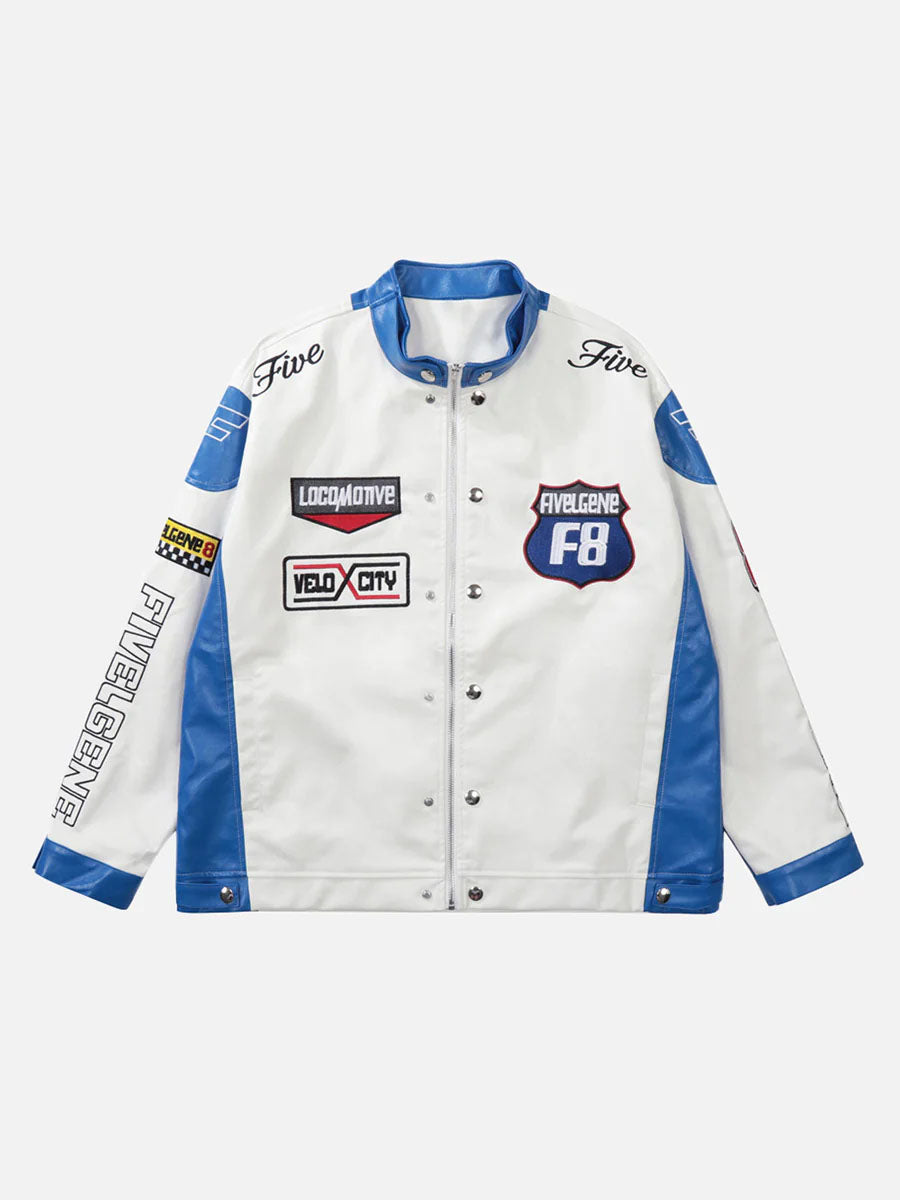 Thesupermade Motorcycle PU Leather Stitching Racing Jacket -1370