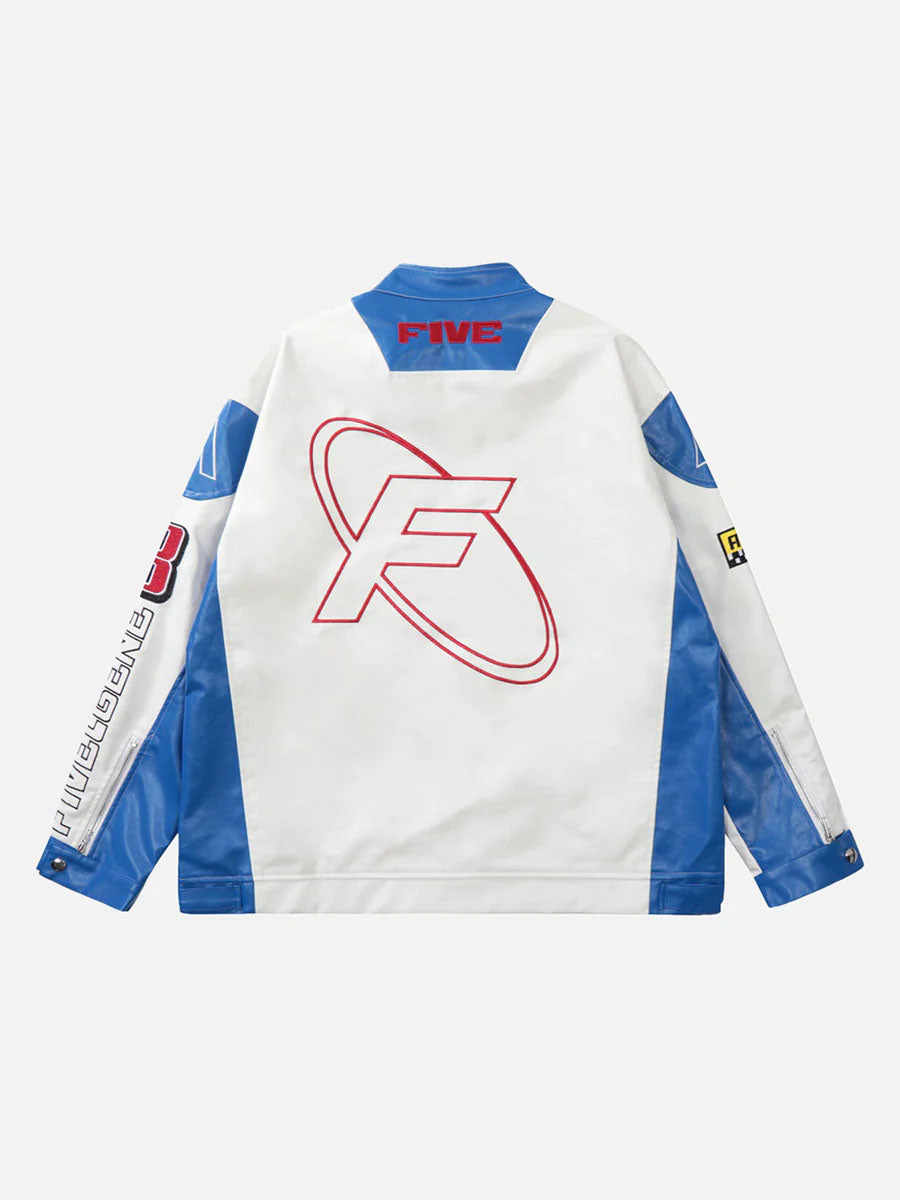 Motorcycle PU Leather Stitching Racing Jacket