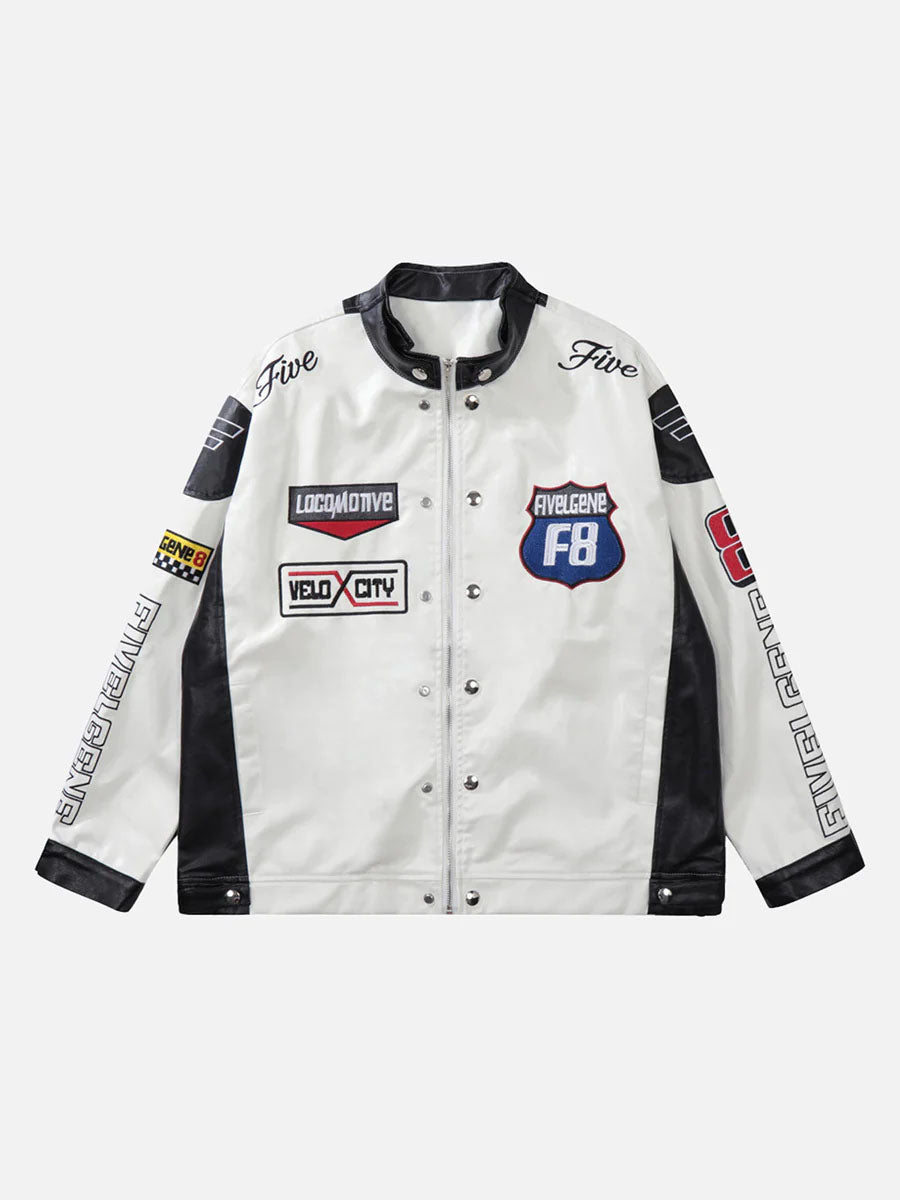 Motorcycle PU Leather Stitching Racing Jacket