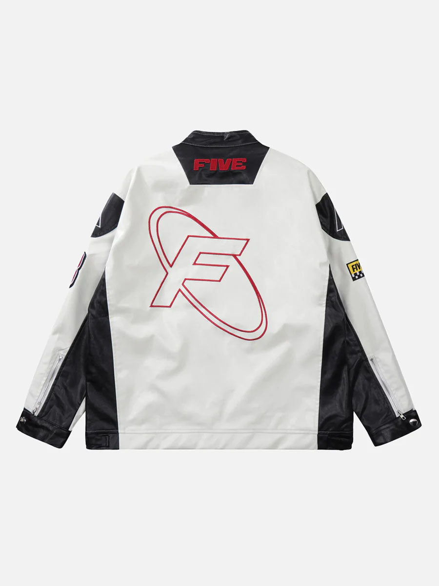 Motorcycle PU Leather Stitching Racing Jacket