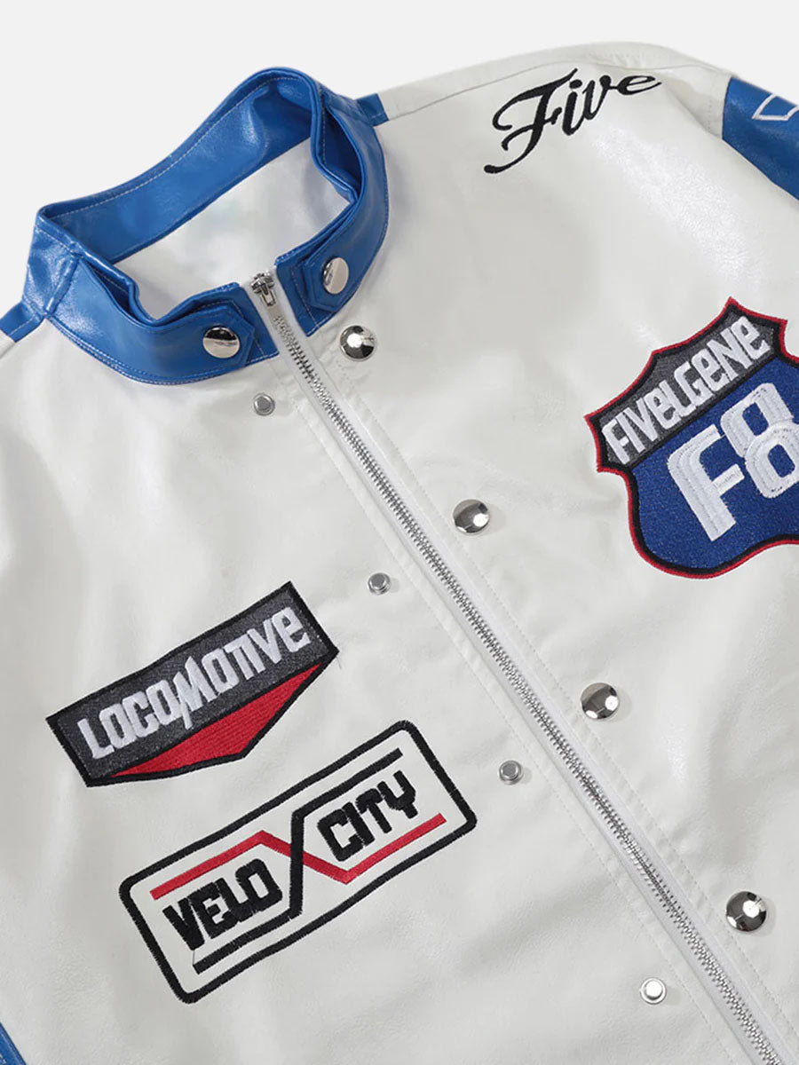 Motorcycle PU Leather Stitching Racing Jacket